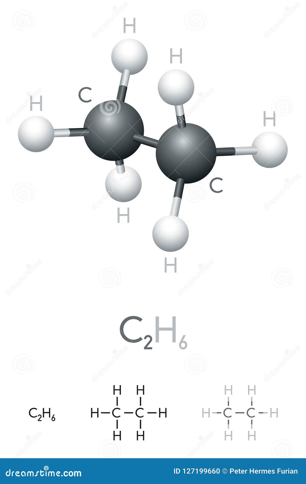 Ethane, C2H6, Molecule Model and Chemical Formula Stock Vector ...