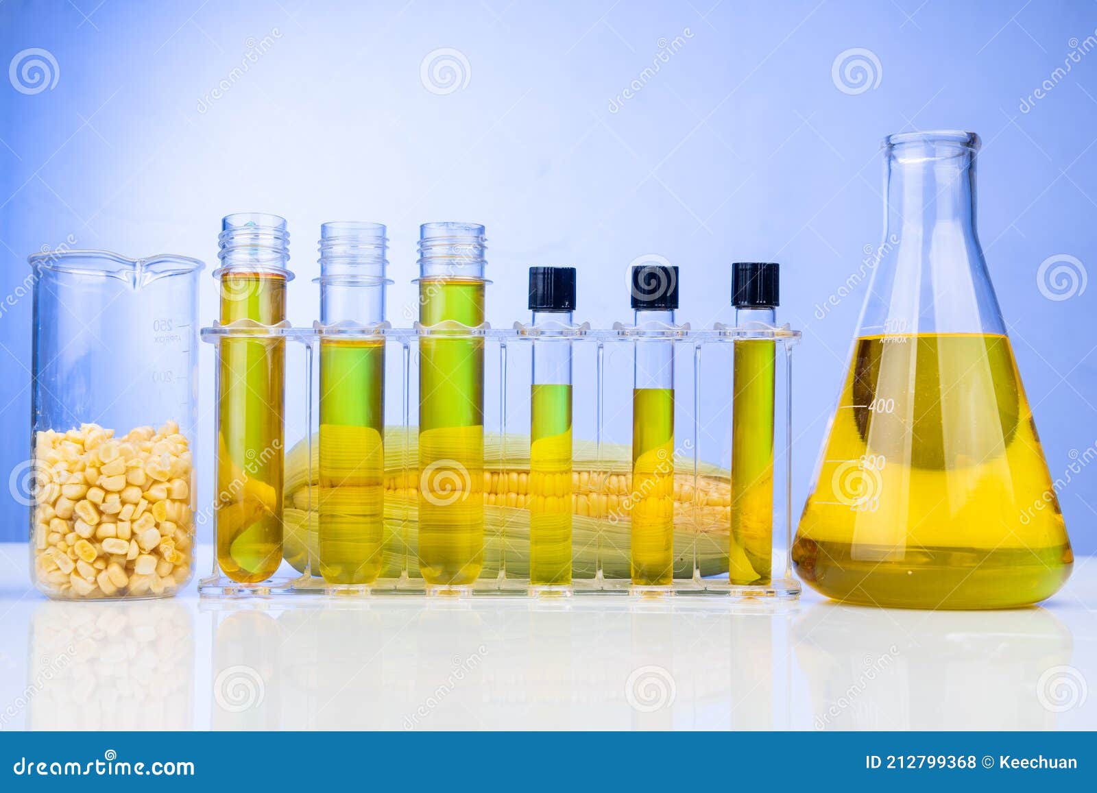 Ethanol Biofuel Derived from Corn Maze with Beaker Test Tubes in