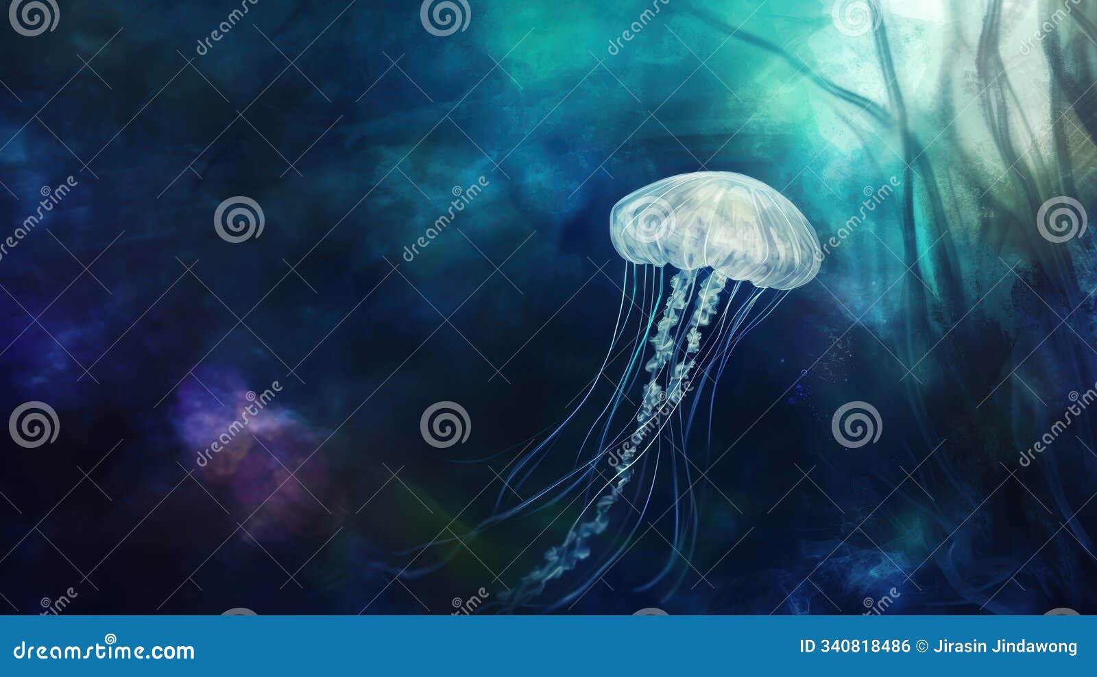 ethereal jellyfish glowing in deep sea waters