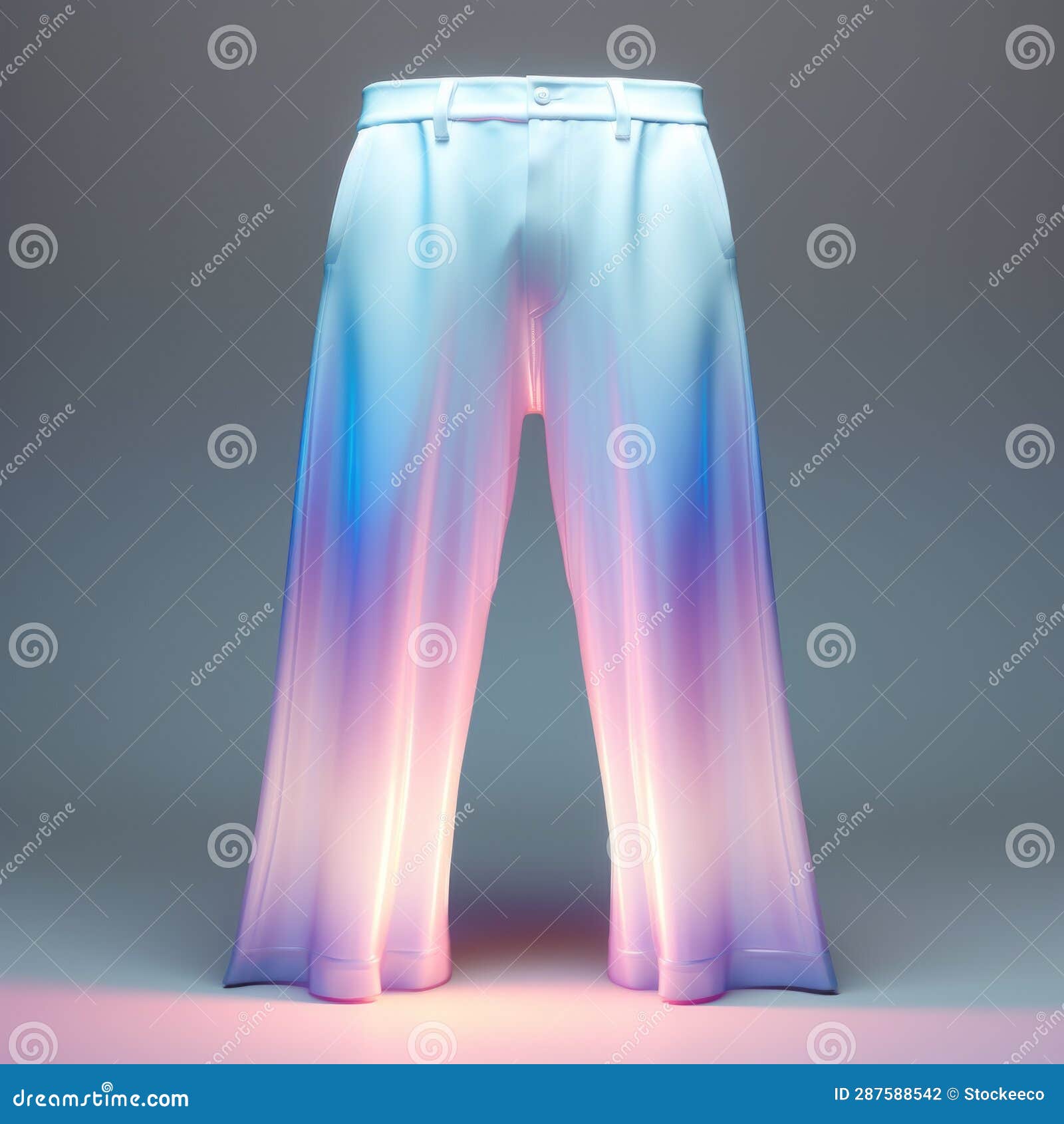 ethereal light effects: 3d pants with color gradient and neo-pop iconography