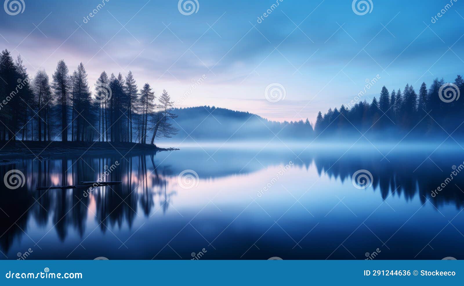 ethereal winter sunrise: indigo and cyan nature lake landscape