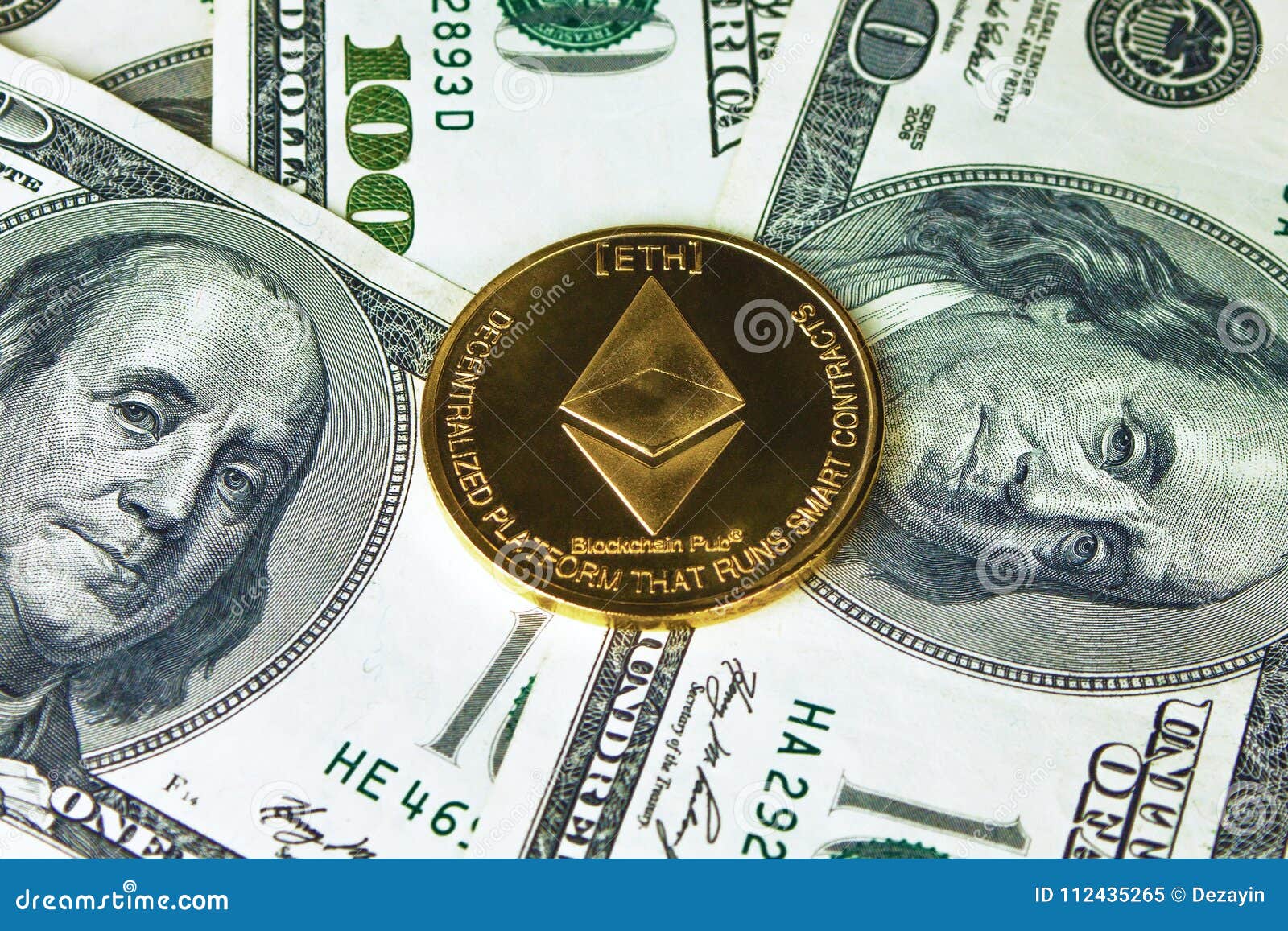 Ethereum Coin on Dollar Background. Editorial Image - Image of business,  circle: 112435265