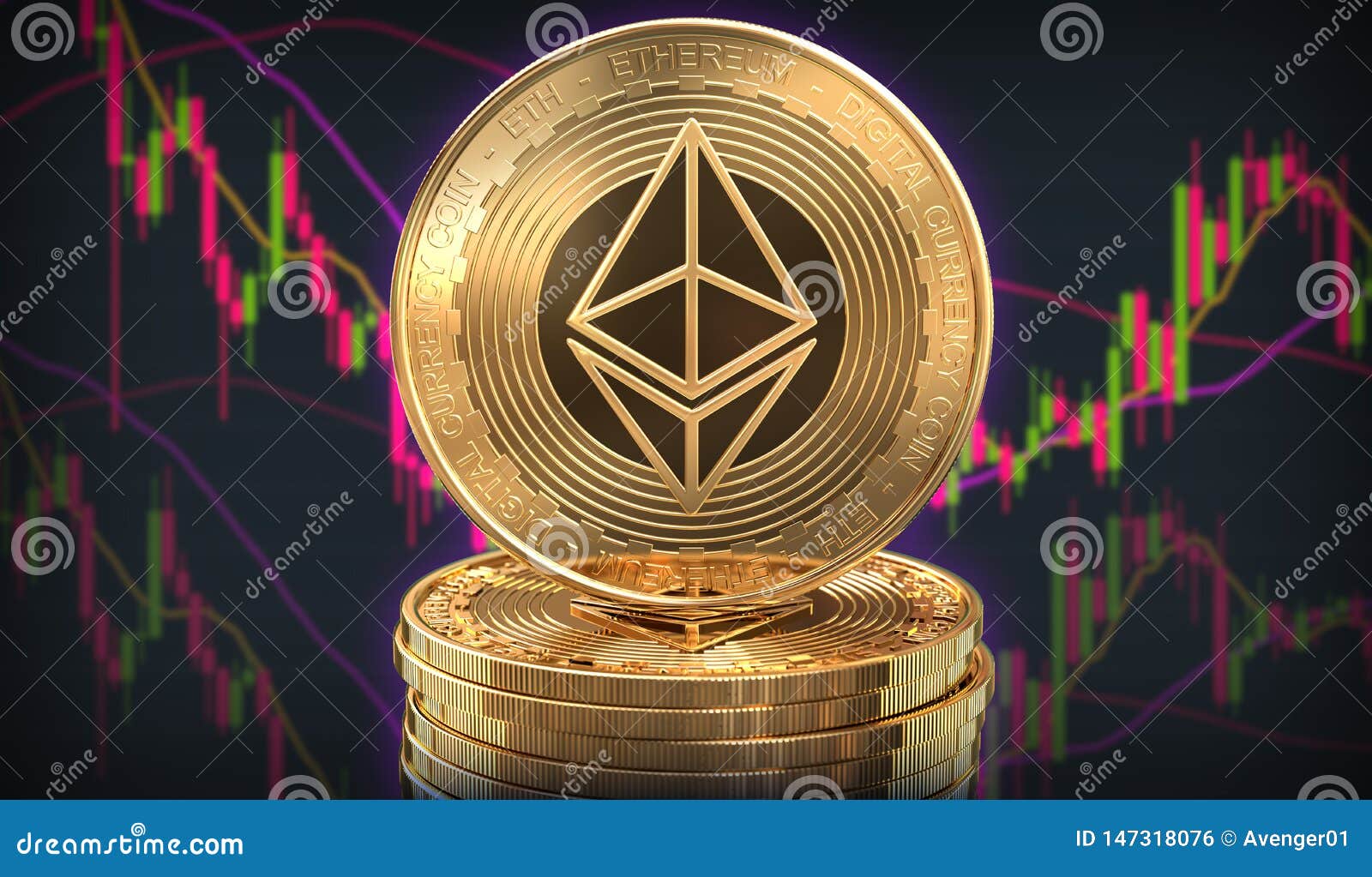 Ethereum Coin Infront Of Trading Exchange. Stock Illustration - Illustration of stacked ...