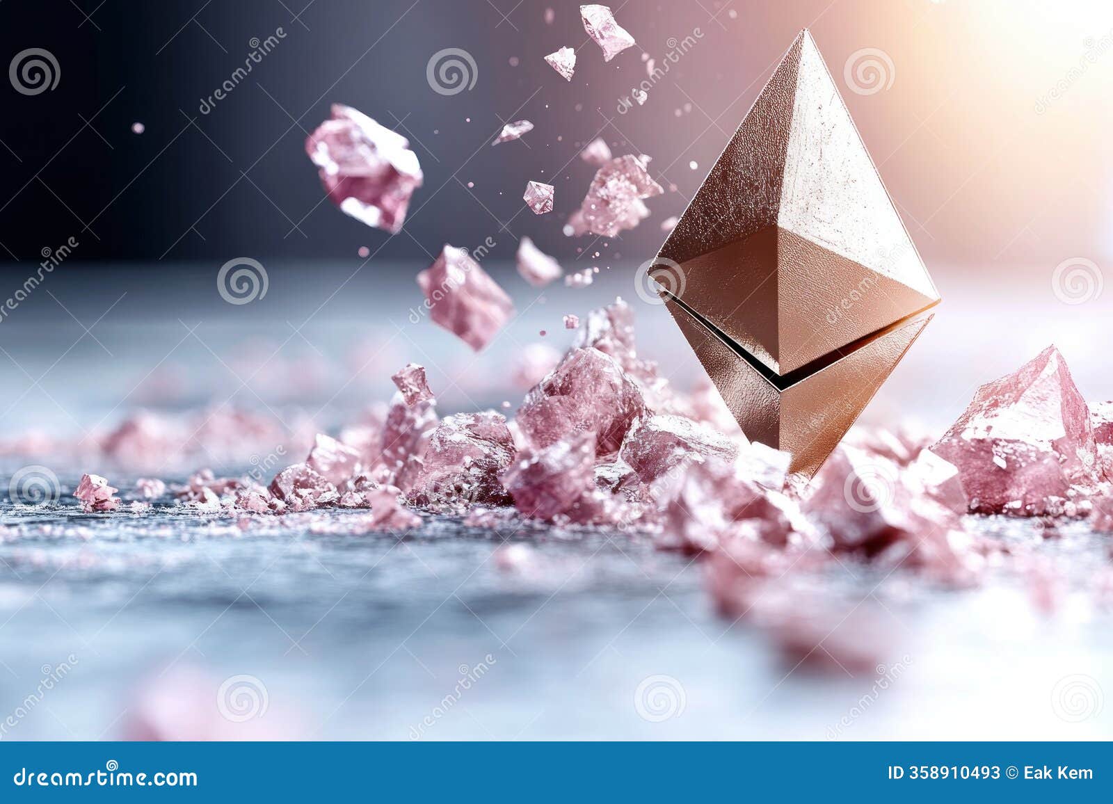Ethereum Cryptocurrency Concept Image with Shattered Pink Pieces Flying  Around a Gold Pyramid, a Dynamic Composition Highlighting Stock  Illustration - Illustration of economy, investment: 358910493