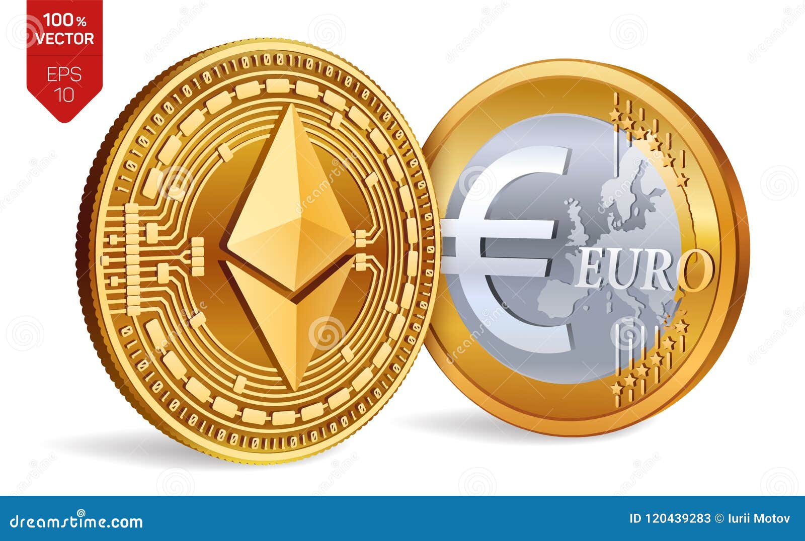 Ethereum. Euro Coin. 3D Isometric Physical Coins. Digital ...