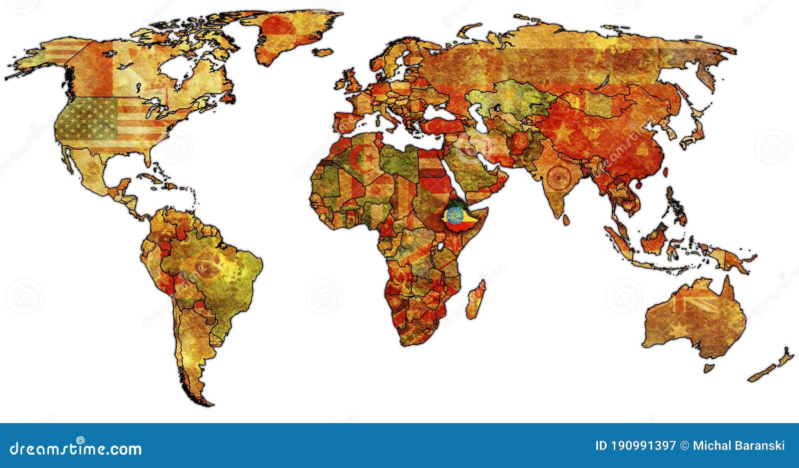 Ethiopia on world map stock illustration. Illustration of wall - 190991397