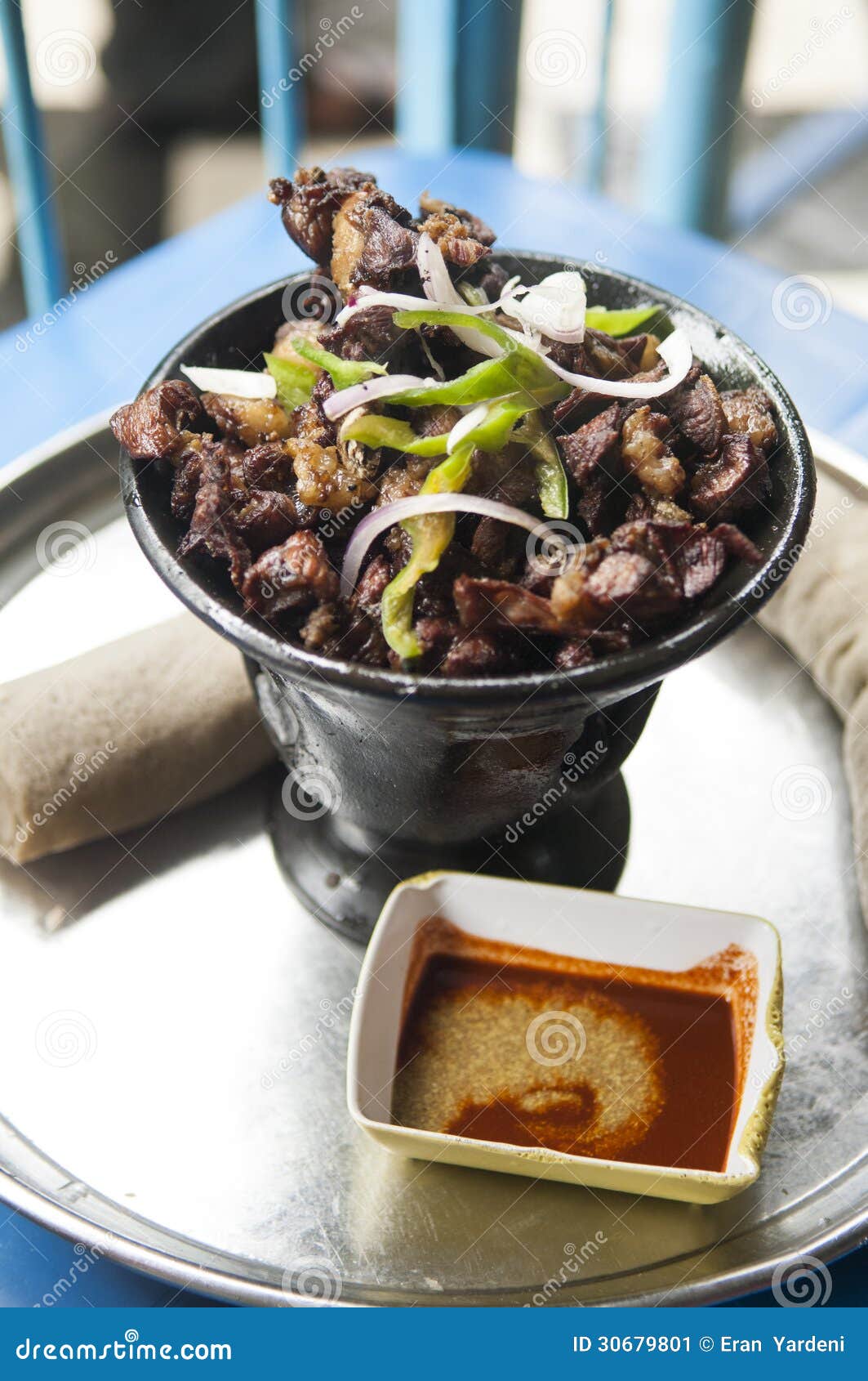 An Ethiopian Dish with Meat and Injara Stock Image - Image of spicy