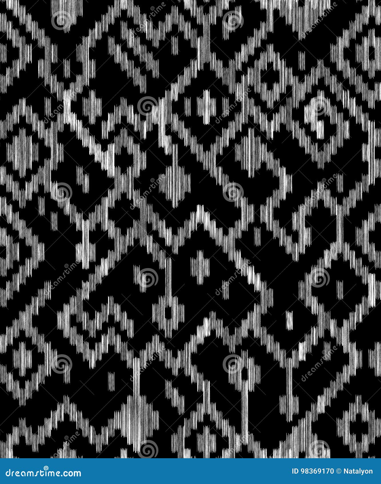 Ethnic Abstract Geometric Ikat Worn Out Pattern in Black and White ...