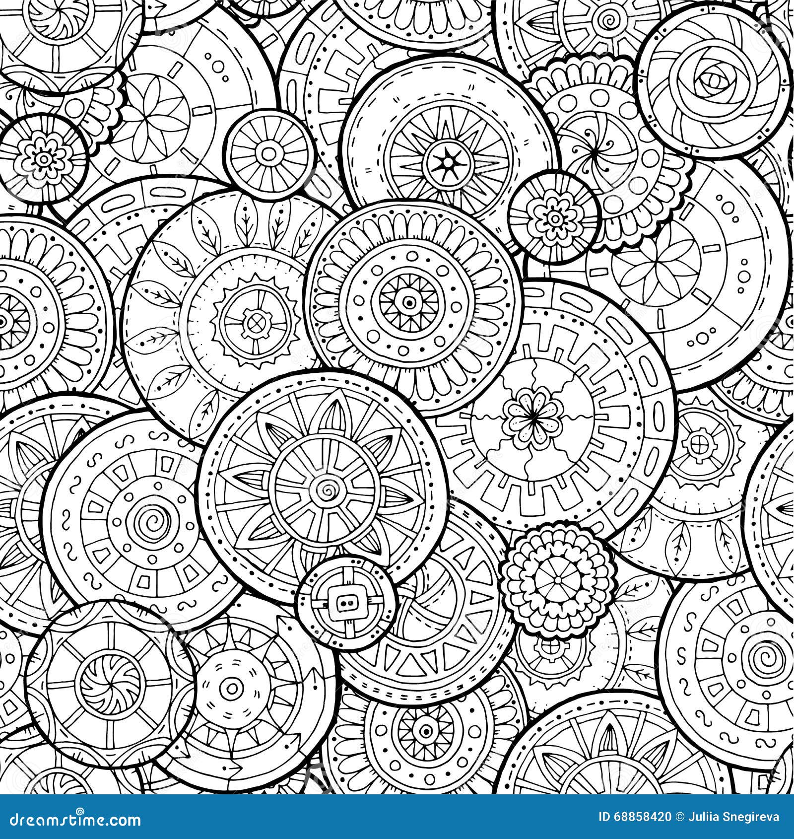Doodle Background In Vector With Flowers, Paisley. Black And White