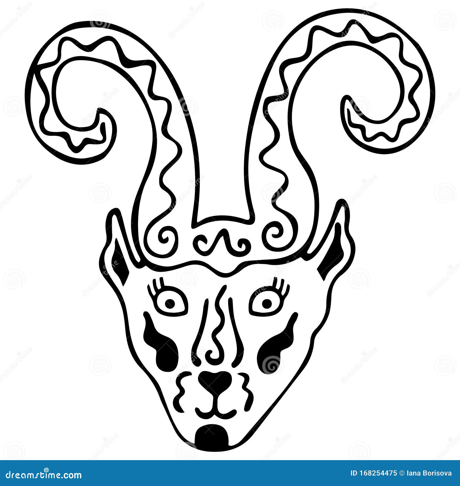 Ethnic Goat Head with Patterns. Black and White Isolated Zodiac and ...