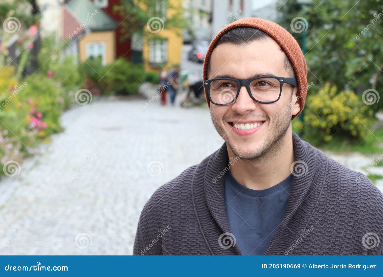 Ethnic Hipster Wearing Eyeglasses and Knit Hat Stock Image Image of