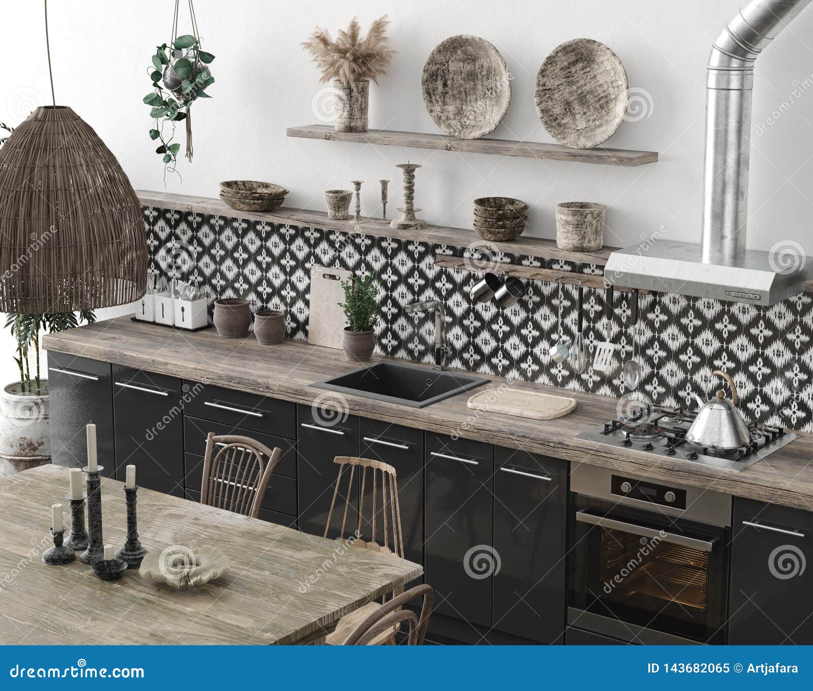 Ethnic Kitchen Interior, Rustic Style Stock Image Image of