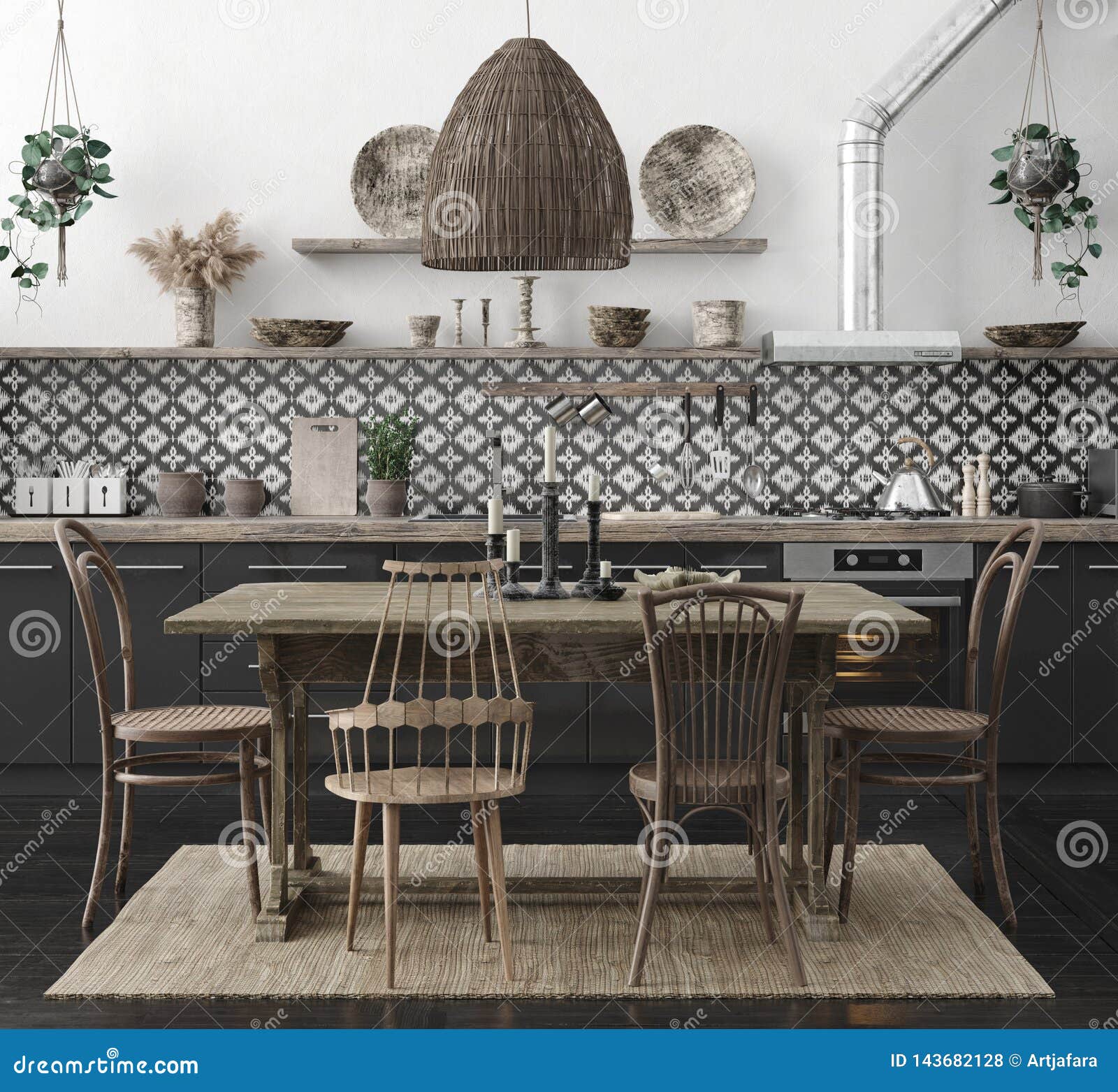 Ethnic Kitchen Interior, Rustic Style Stock Photo Image of
