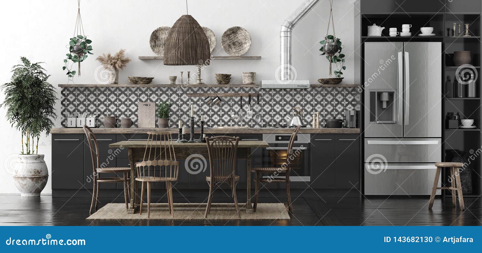 Ethnic Kitchen Interior, Panoramic View Stock Photo Image of dish