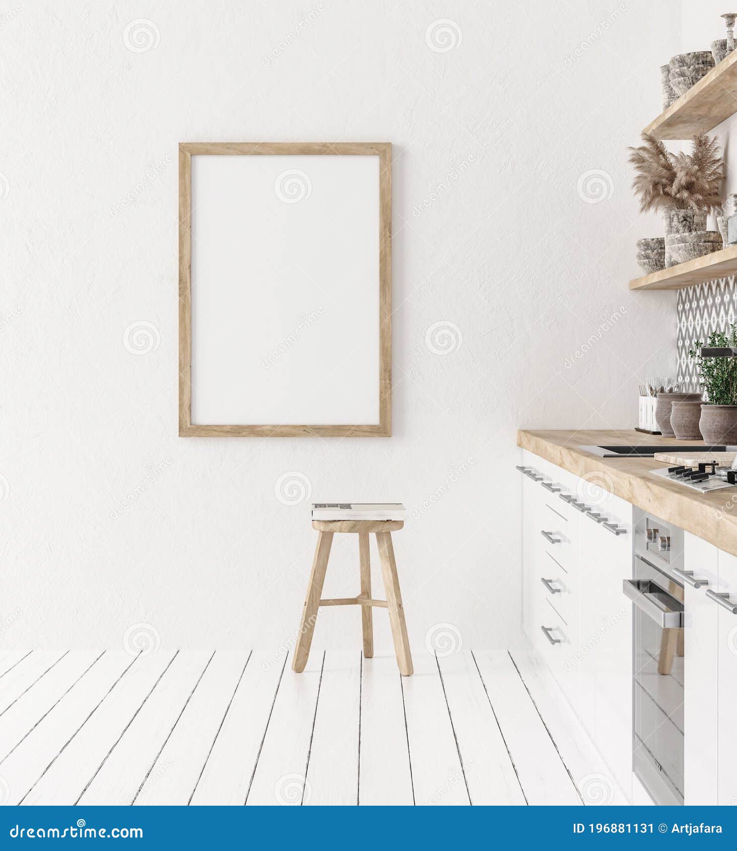 Ethnic Kitchen Interior, Wall Mockup Stock Illustration Illustration