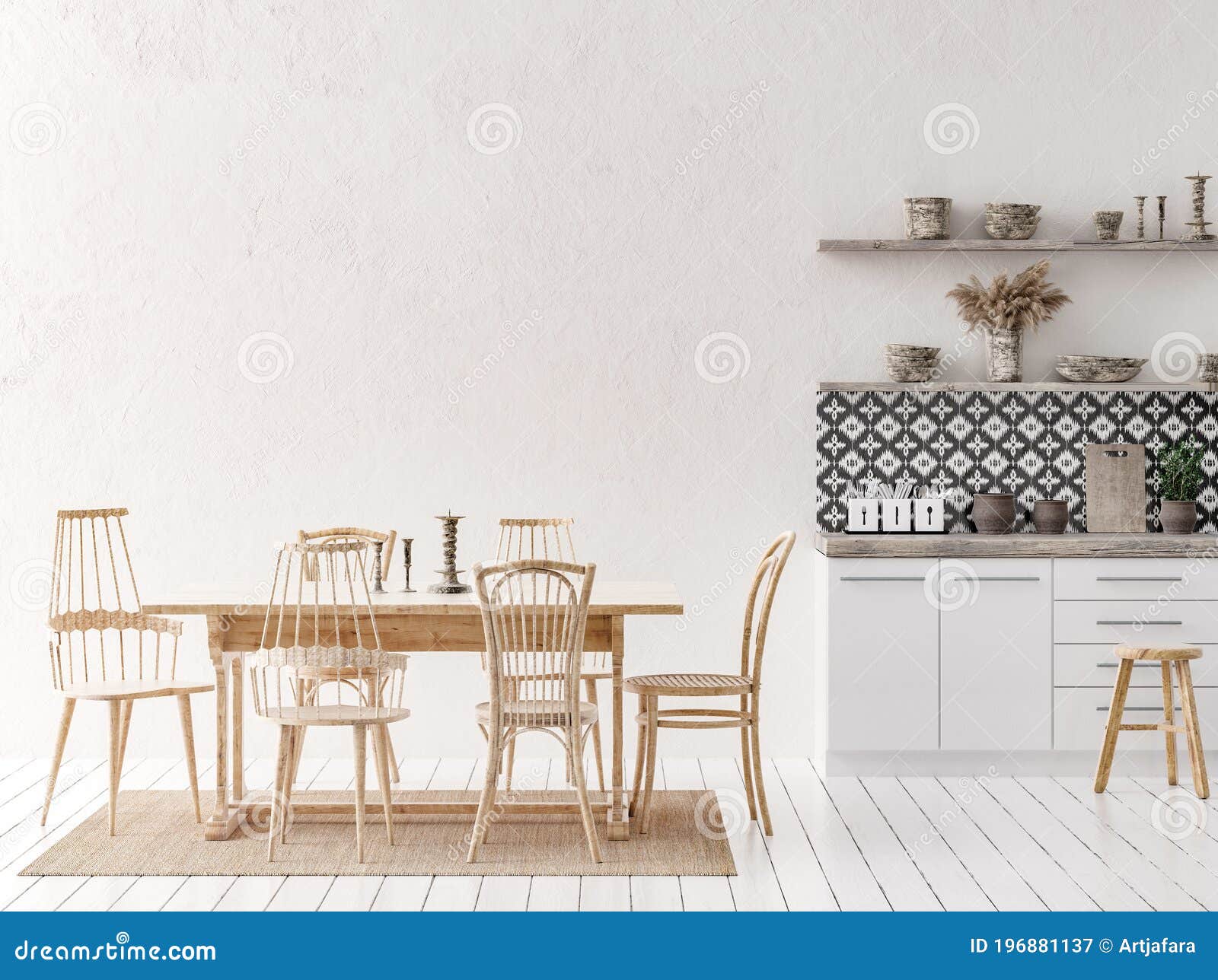 Ethnic Kitchen Interior, Wall Mockup Stock Illustration Illustration