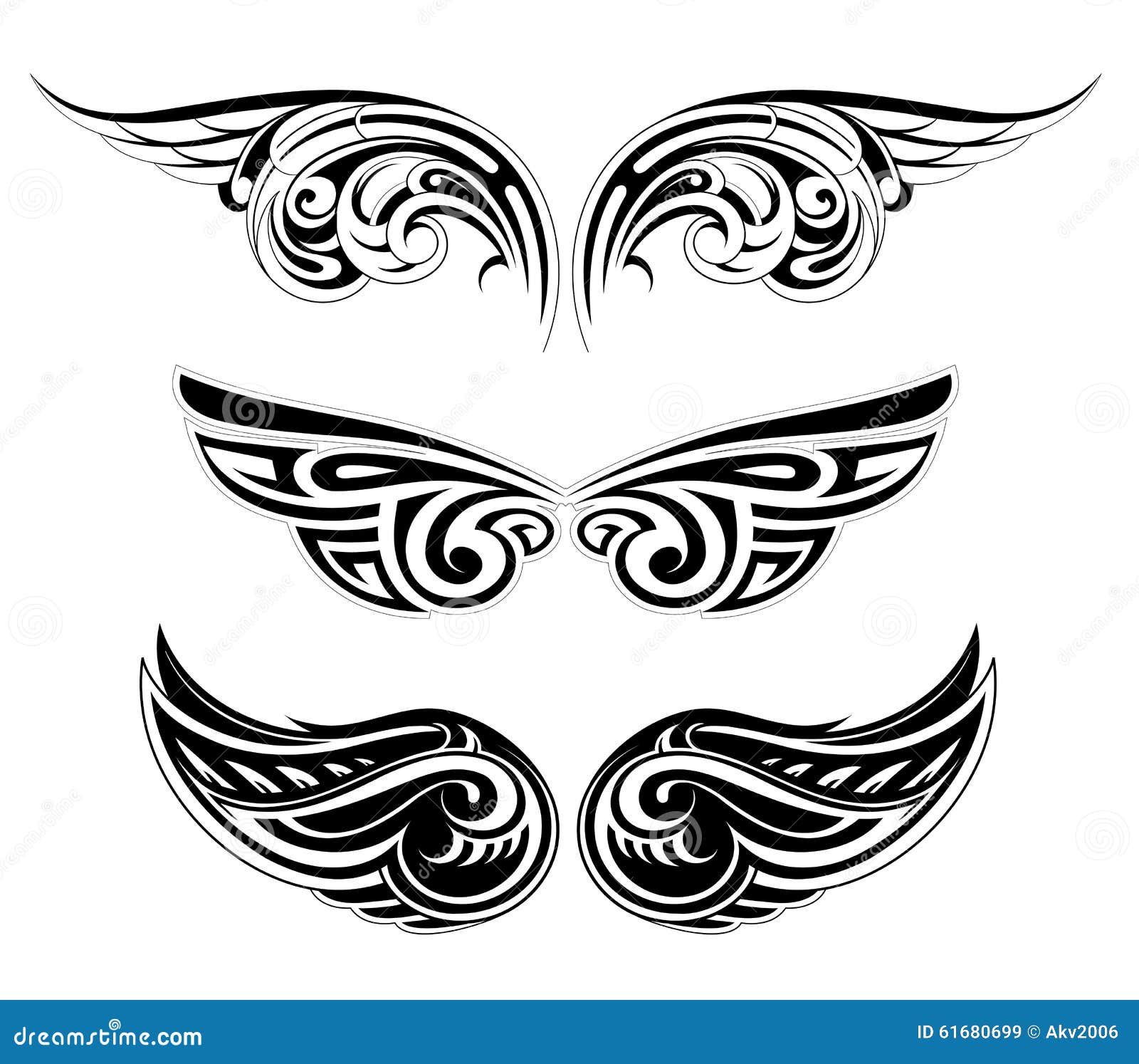 Ethnic wing tattoo set stock vector. Illustration of silhouette 61680699