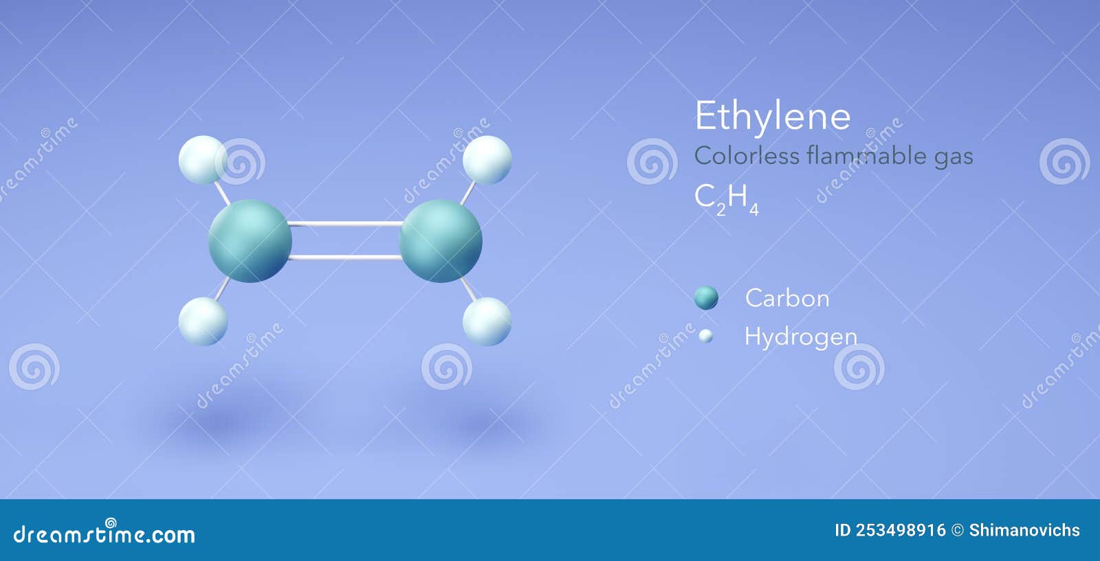 Ethylene, Colorless Flammable Gas, Molecular Structures, 3d Rendering ...