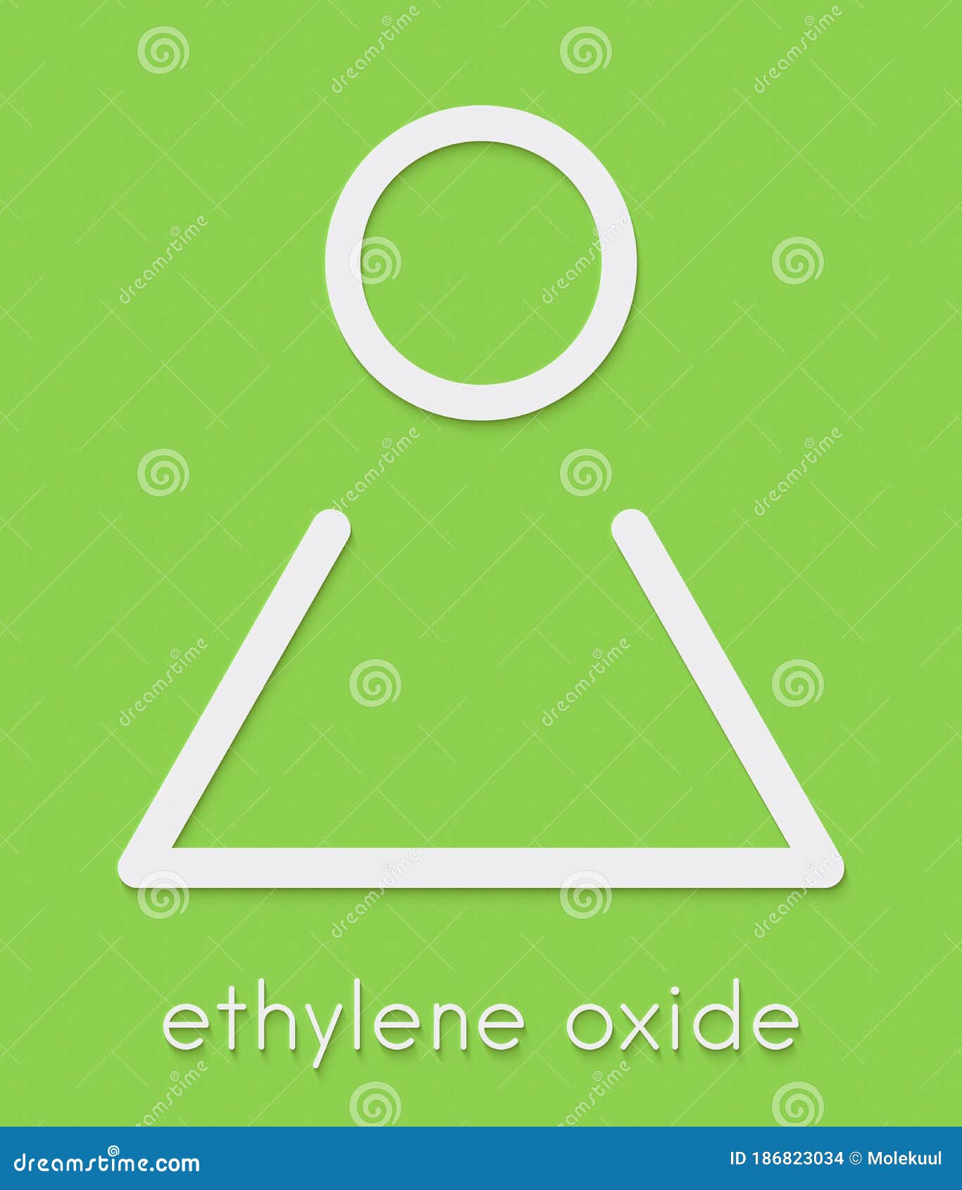 ethylene oxide oxirane molecule. uses include sterilization of medical devices and as a precursor of polymers. skeletal formula.