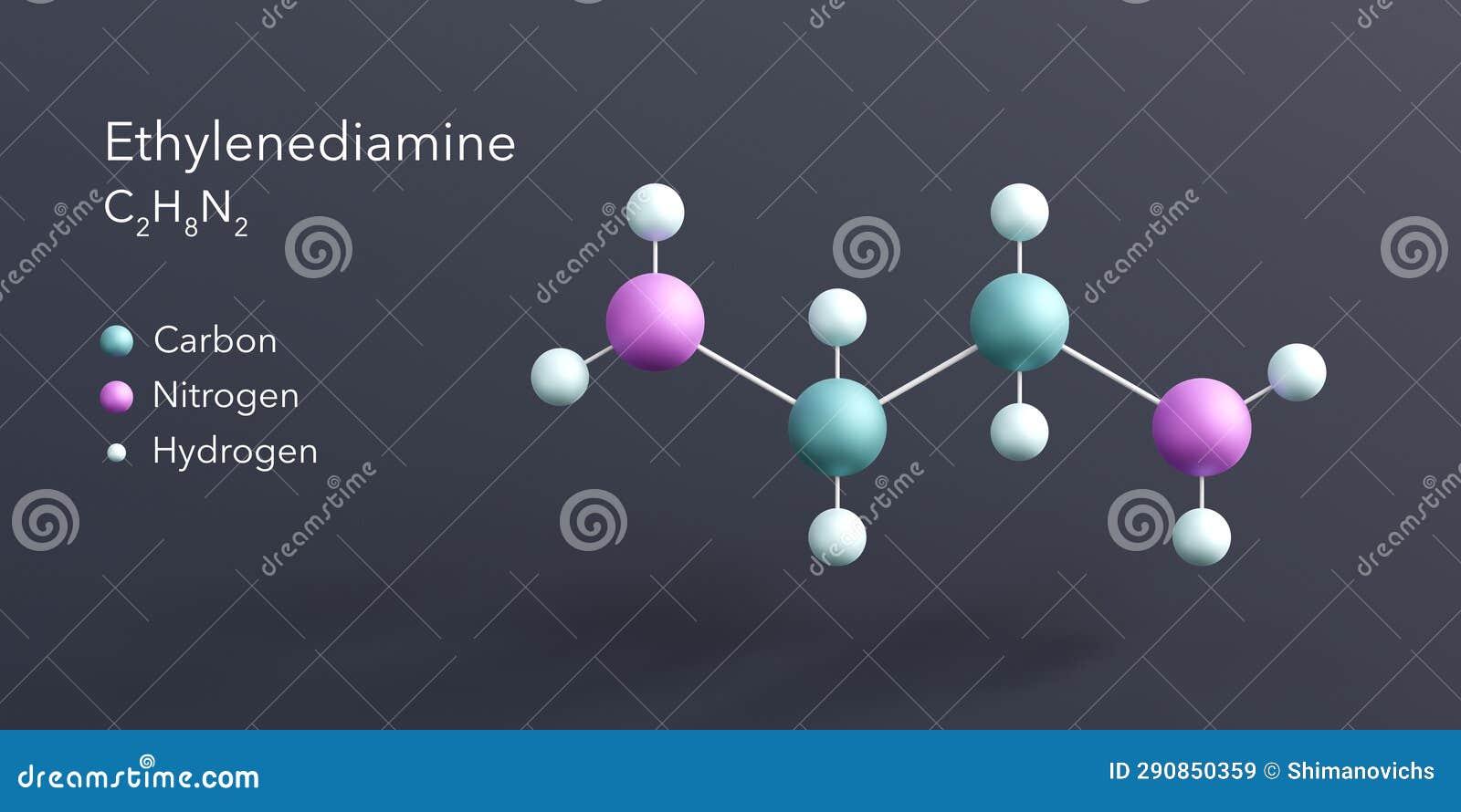 Ethylenediamine Molecule 3d Rendering, Flat Molecular Structure with ...