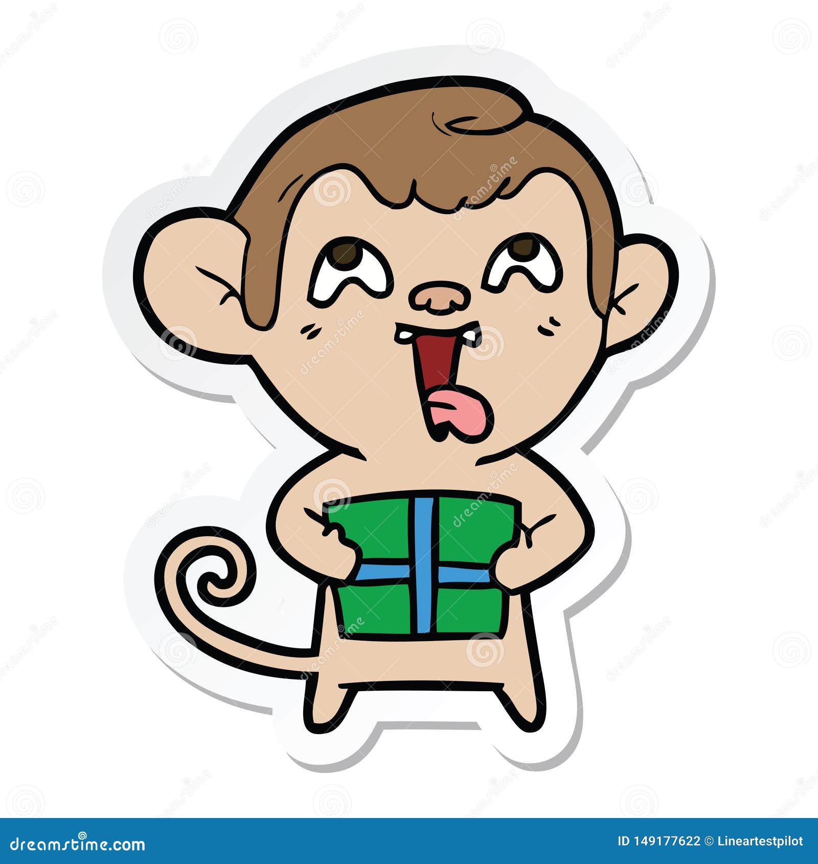 Etiqueta De Um Macaco Louco Dos Desenhos Animados Com Presente De Natal  Ilustração do Vetor - Ilustração de decalque, etiqueta: 149177622