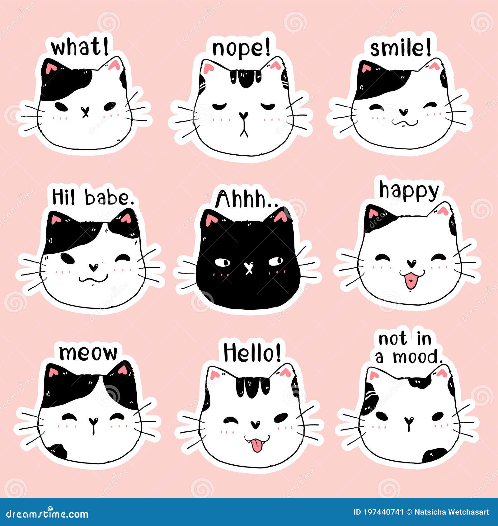 Adesivo de gato kawaii fofo com etiqueta em branco, etiqueta de nome,  coleção de conjunto de vetores de desenhos animados vetor de gato fofo