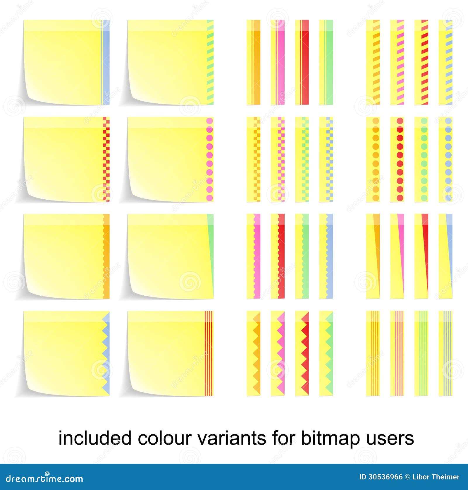 Etiquetas adhesivas del post-it con las variantes del color para los usuarios a memoria de imagen