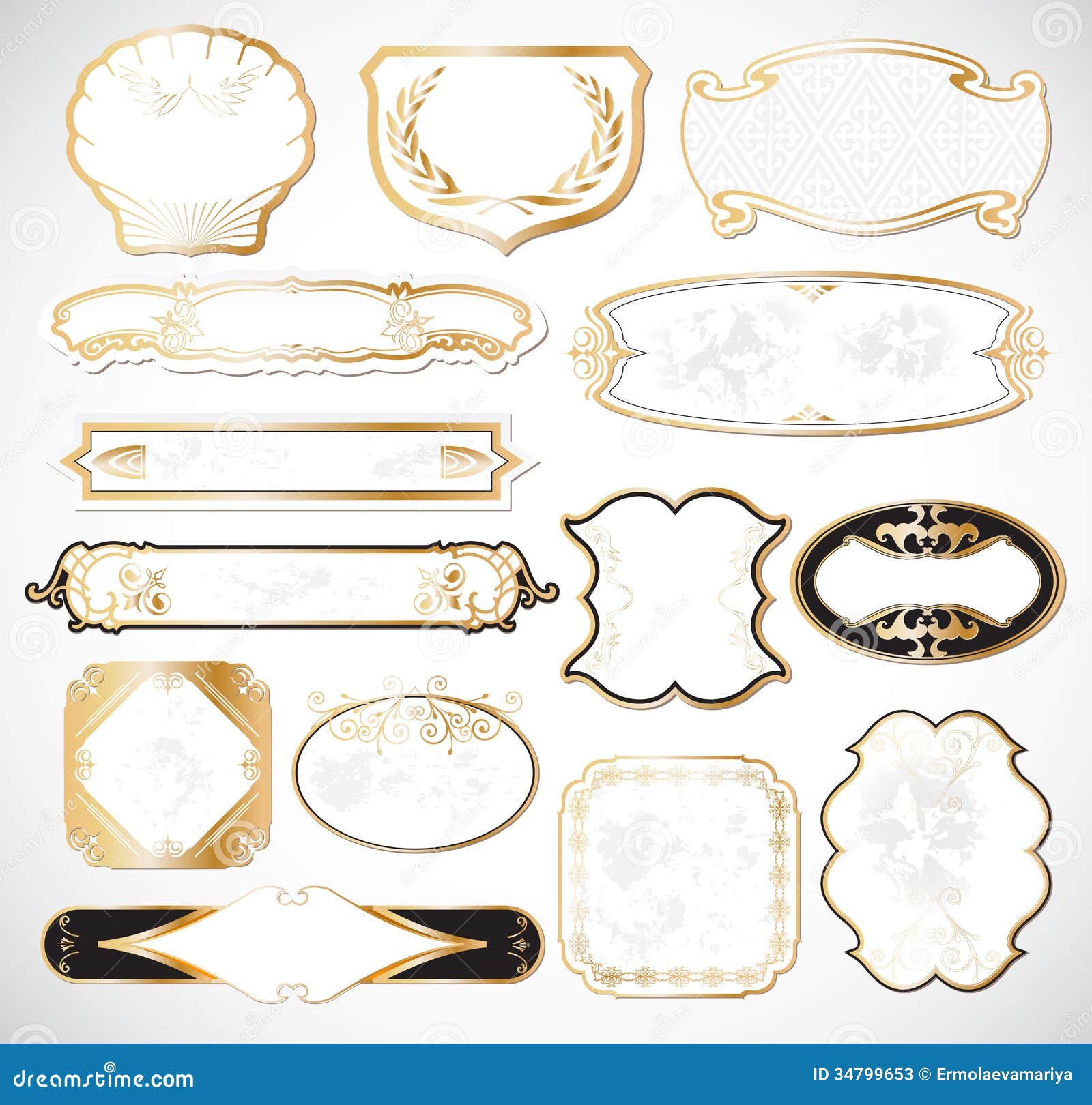 Etiquetas De Oro Blancas Decorativas. Vector Stock de - Ilustración de laurel, arte: 34799653