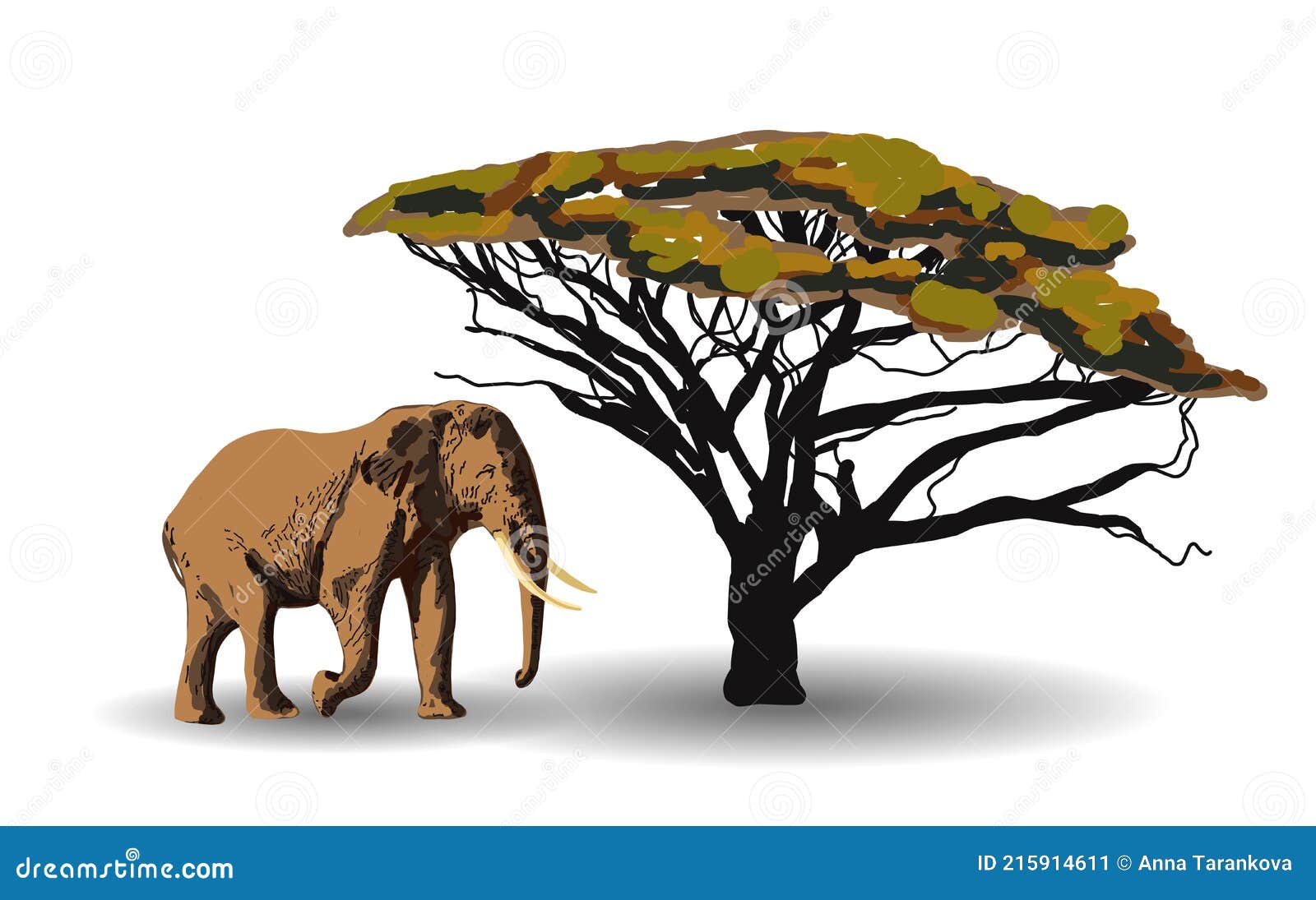 Etnische Trend. Schilderij in Afrikaanse Stijl. Olifant in De Savanne. Afrikaans Dier Geïsoleerd Op Witte Achtergrond. Vector Illustratie - Illustration of achtergrond, exotisch: 215914611