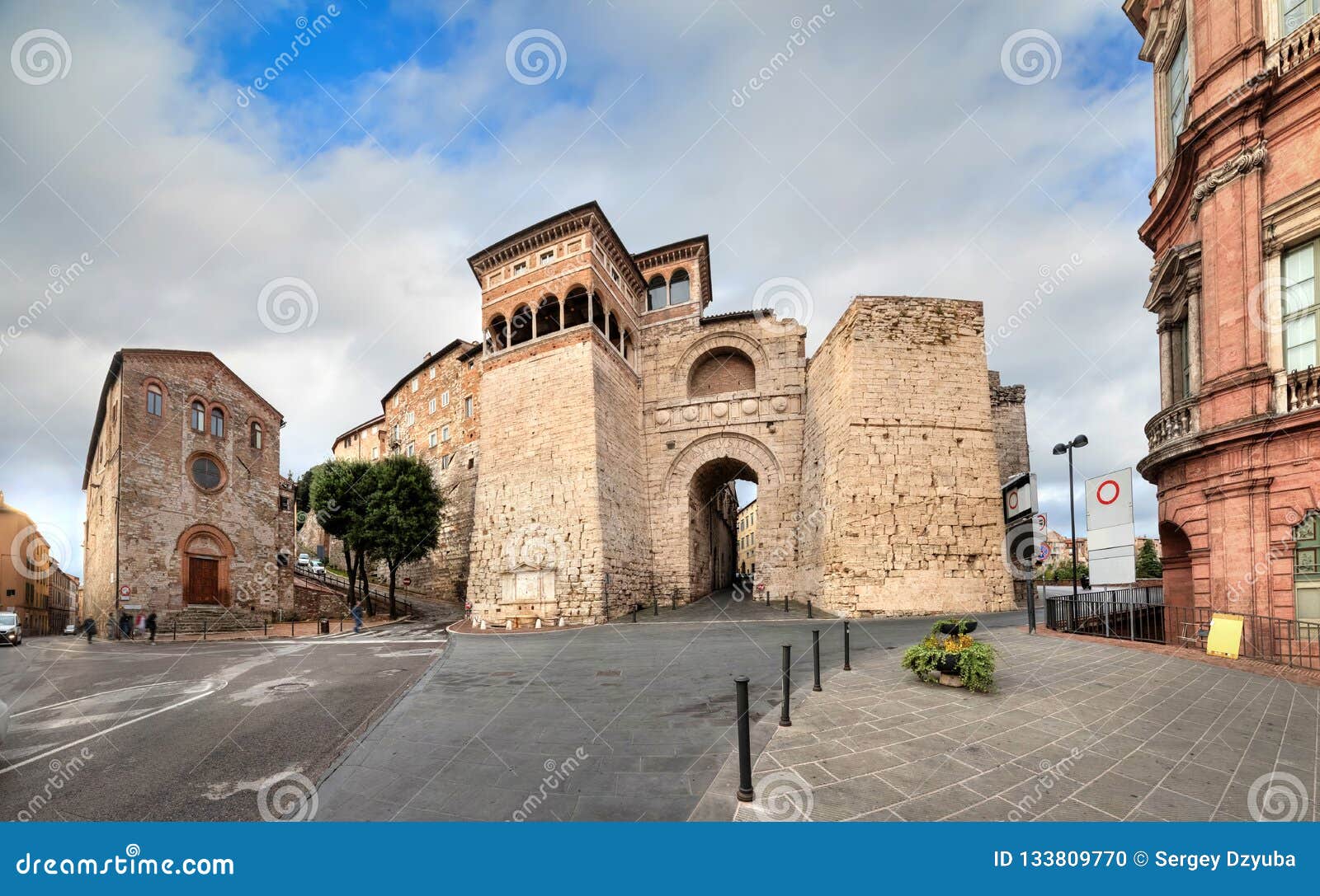 etruscan arch or augustus gate in perugia, italy