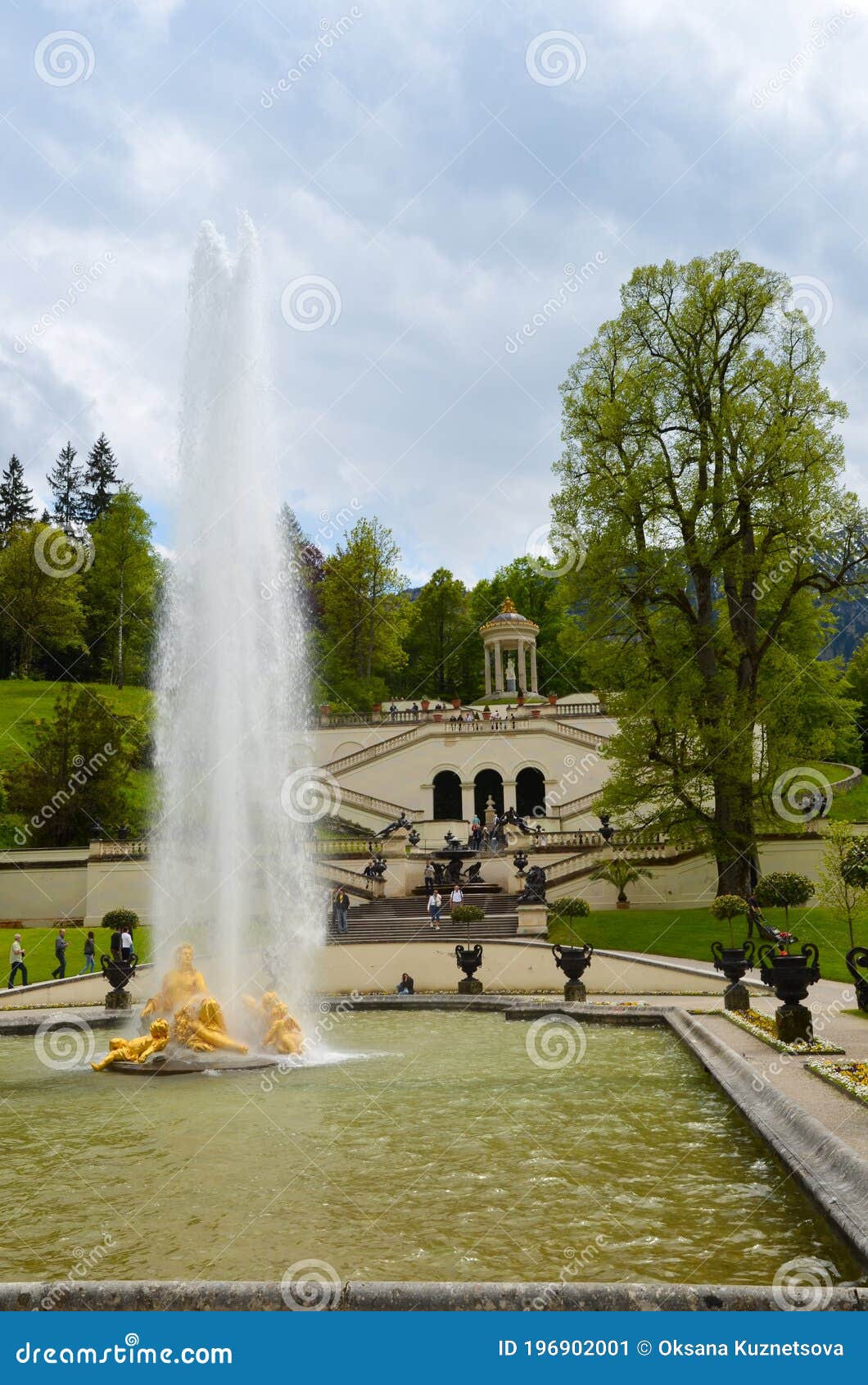 ettal, germany, linderhof palace. golden fountain group flora and puttos .linderhof palace in baviera, one of the castles of