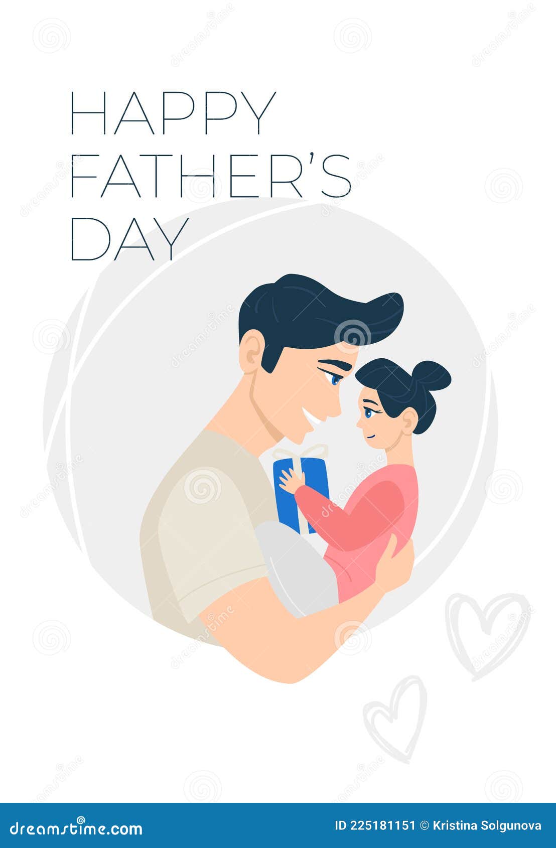 Ettering Happy Father S Day! Cartoon Illustration with Dad and Daughter.  Cute Holidays Poster, Greeting Card or Banner Stock Vector - Illustration  of holding, people: 225181151