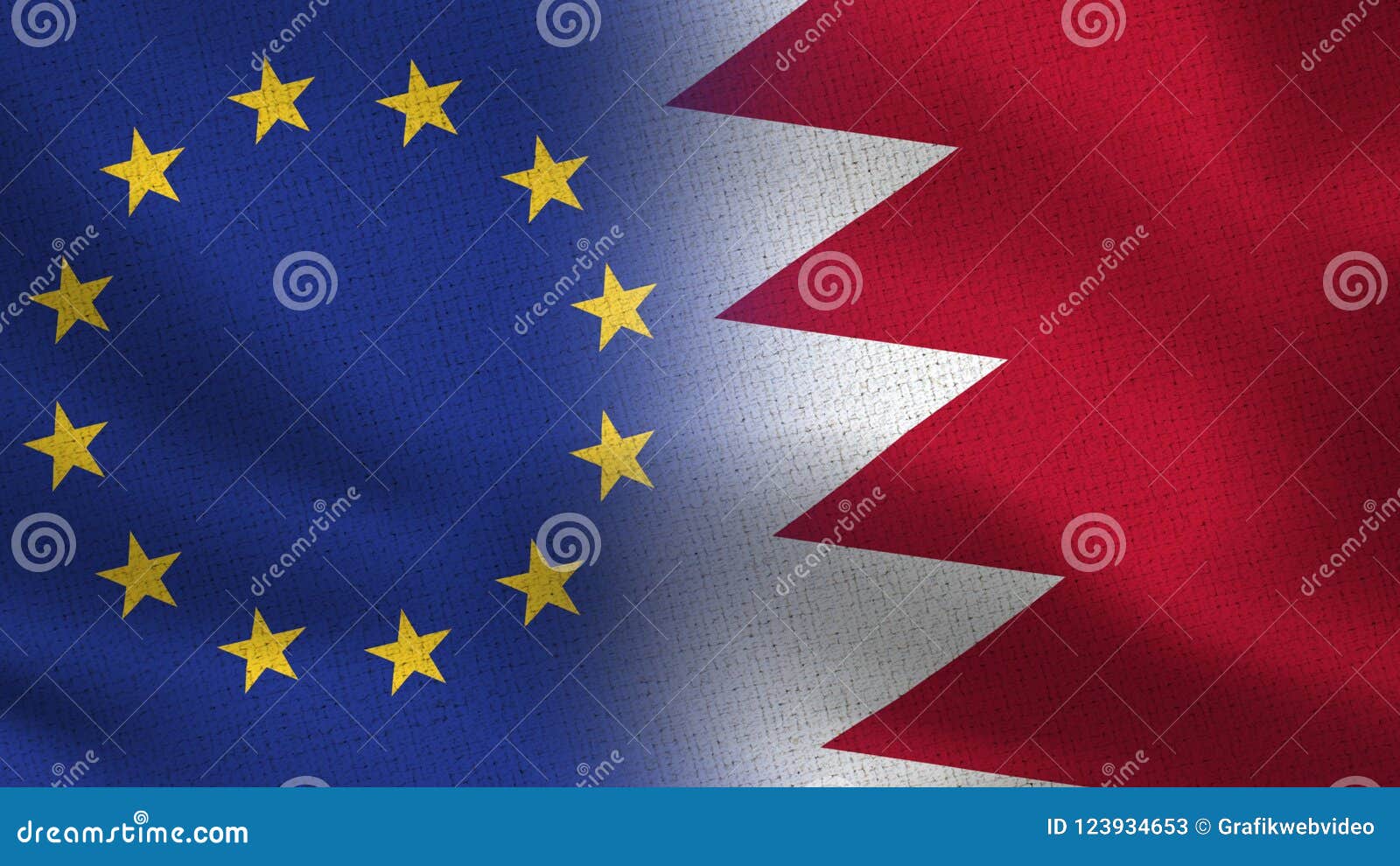 eu and bahrain realistic half flags together - european union bahrein