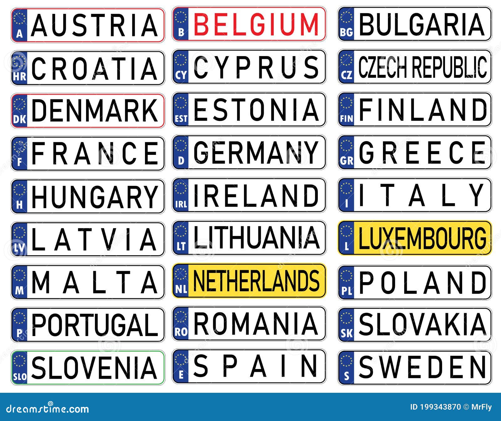 27 EU Car Number Plate ID, Vector Illustration Stock Vector