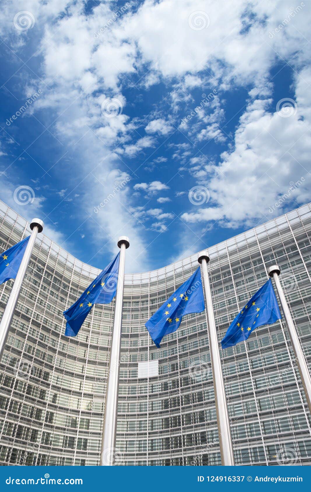 eu flags in front of berlaymont building, brussels, belgium