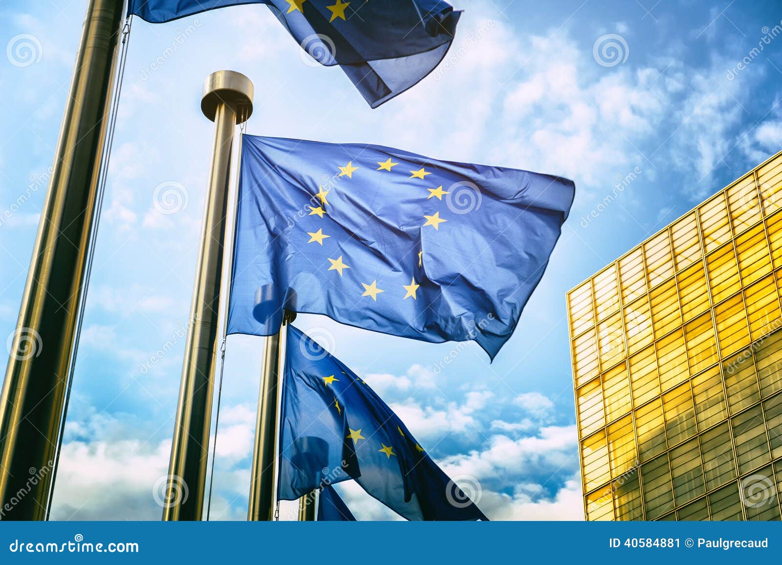 eu flags in front of european commission in brussels