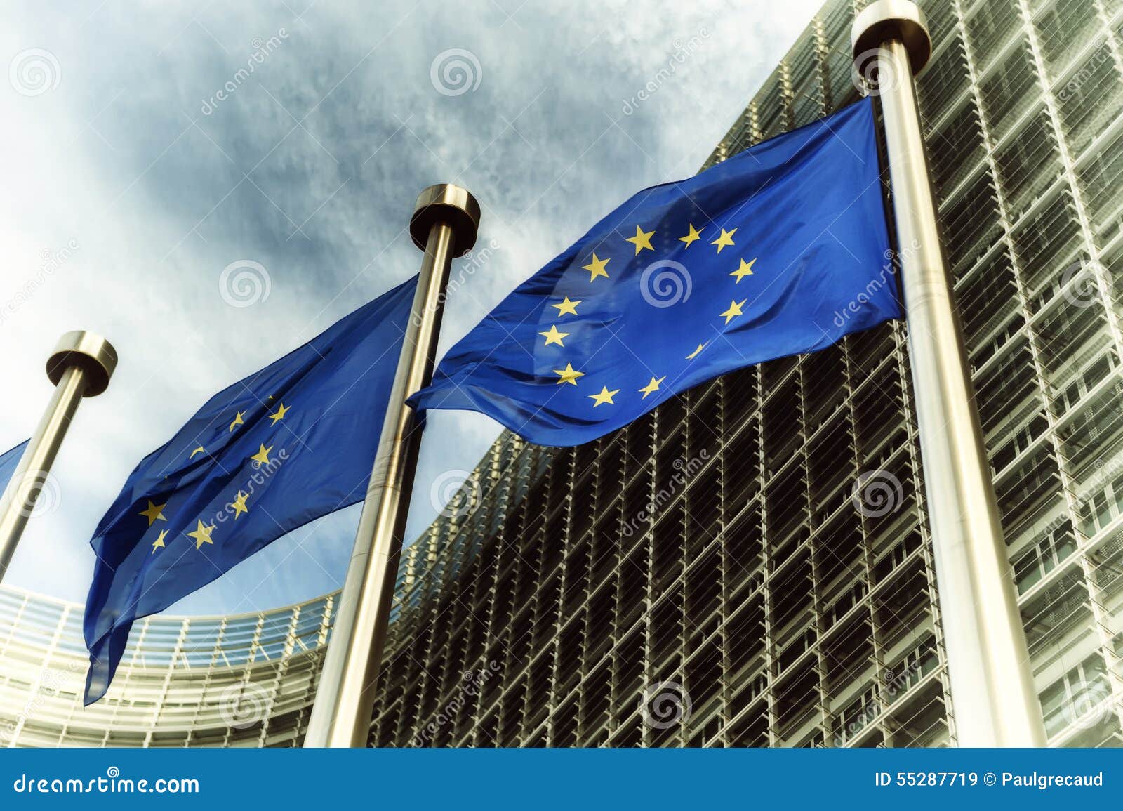eu flags in front of european commission building