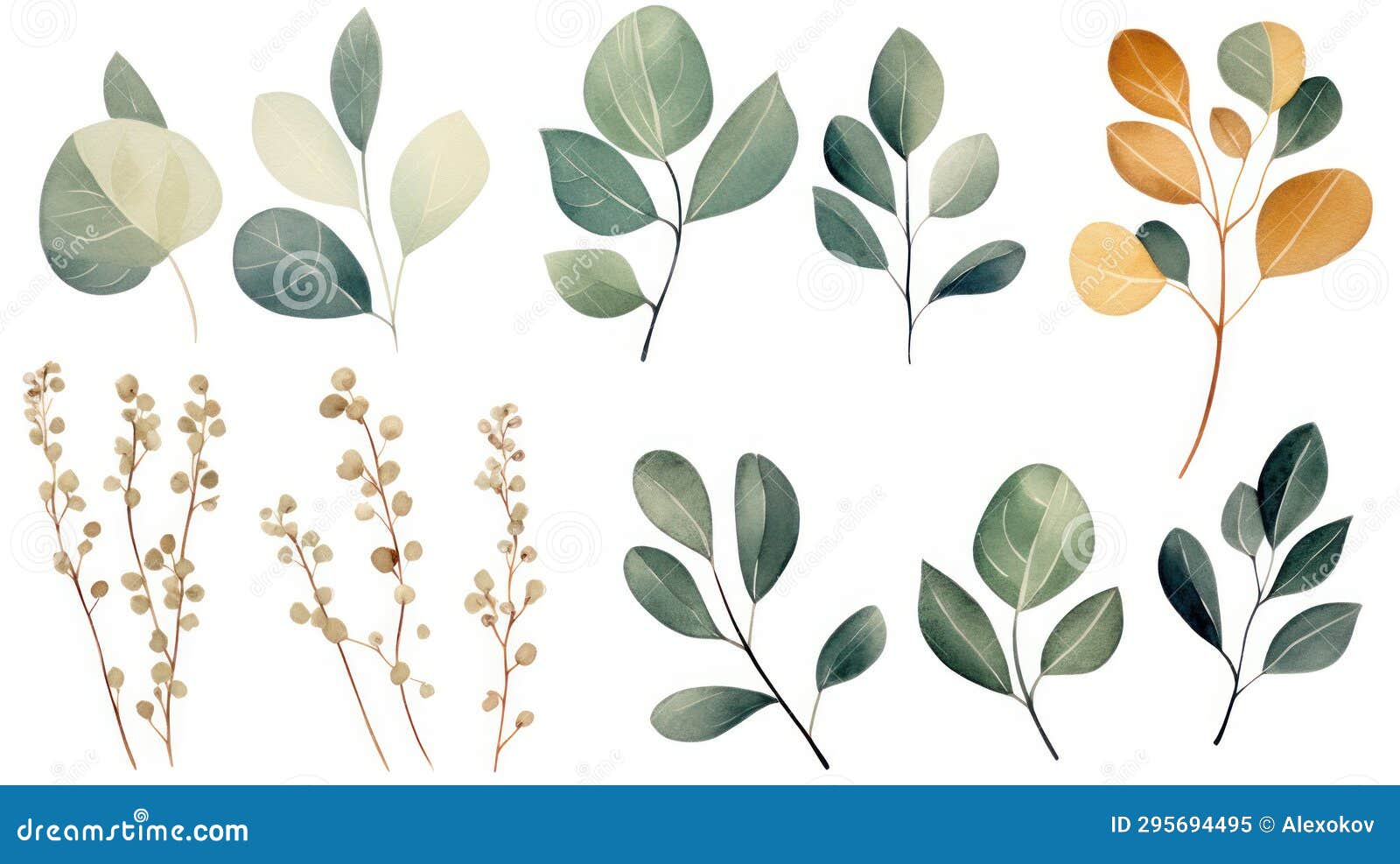 Eucalyptus Leaves Set. Eucalyptus Branches and Leaves Stock