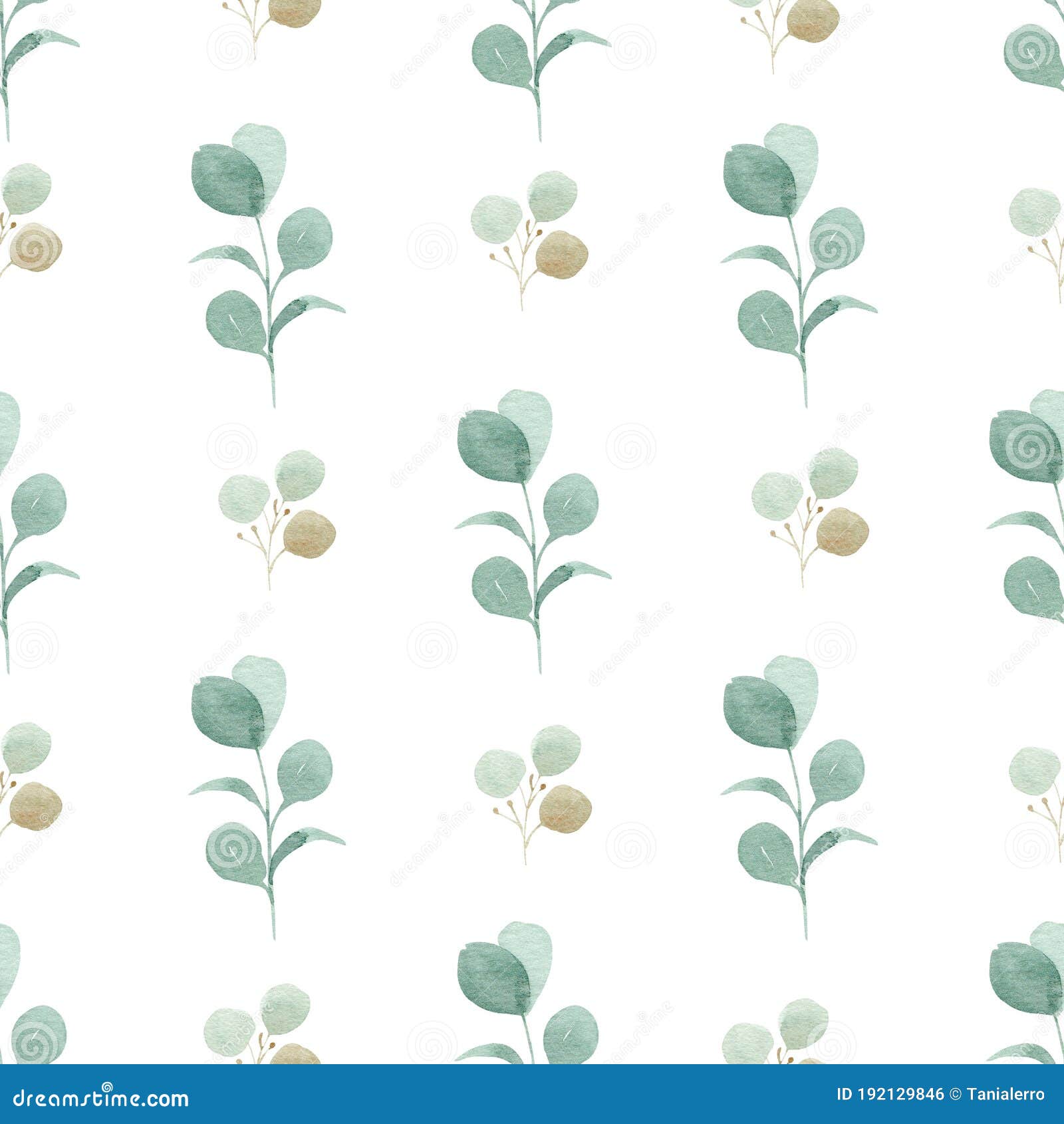 Repeat pattern Leaves Fabric Floral background Watercolor greenery digital paper Eucalyptus and cotton seamless pattern PNG