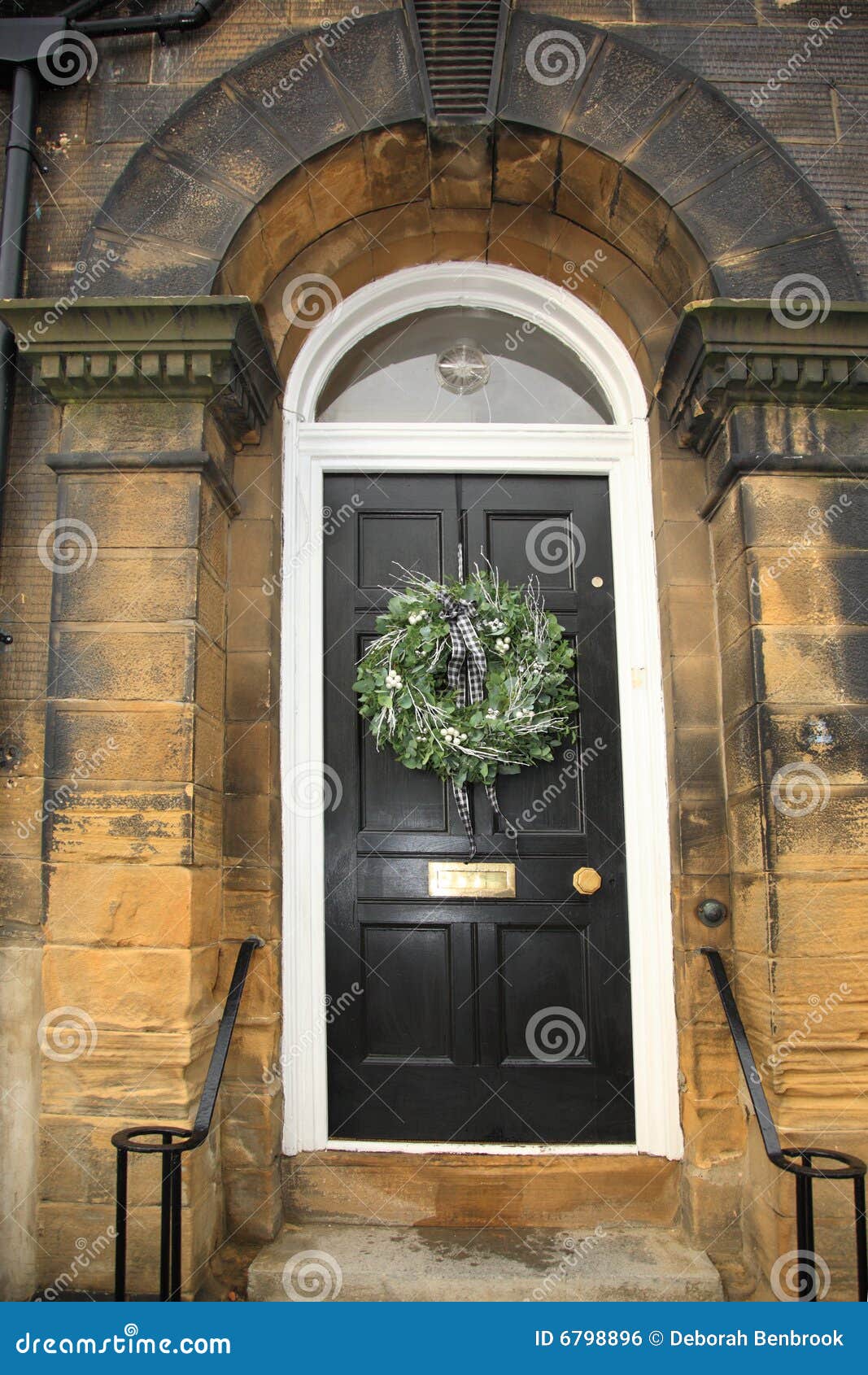 Eucalyptus Wreath on a Black Door Stock Photo Image of hang, baubles