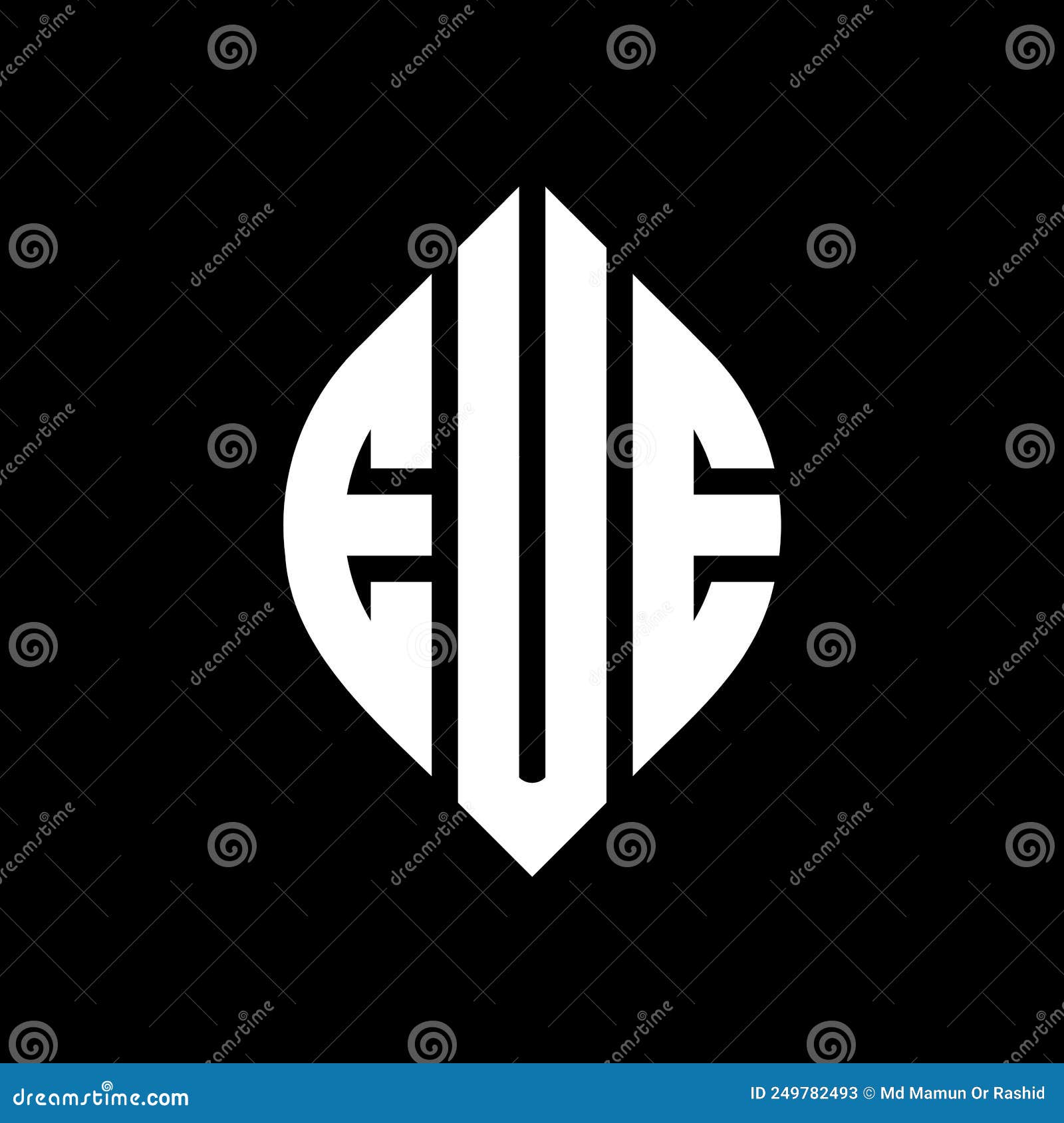 eue circle letter logo  with circle and ellipse . eue ellipse letters with typographic style. the three initials form a
