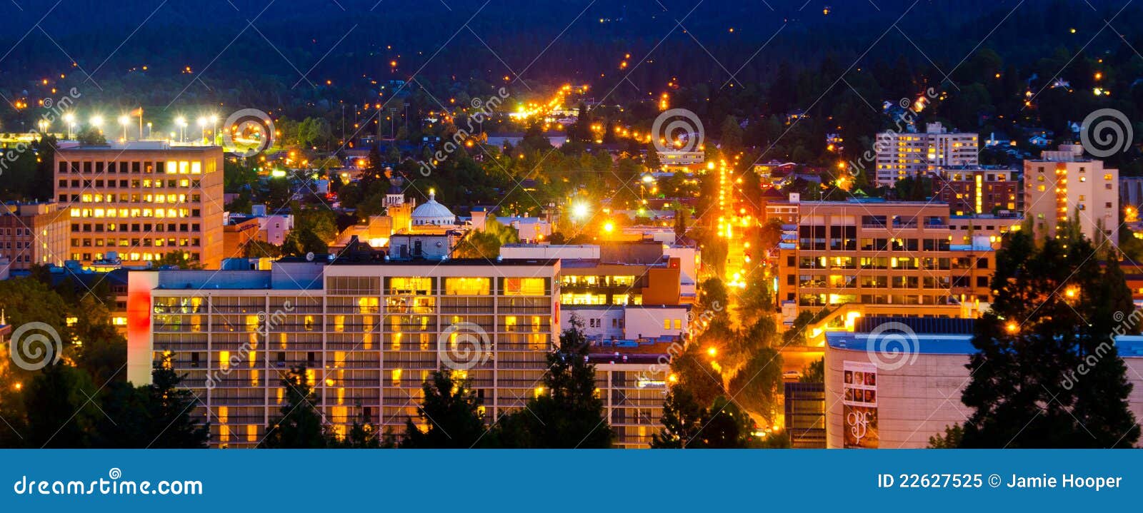 Eugene skyline at night stock image. Image of skyline 22627525