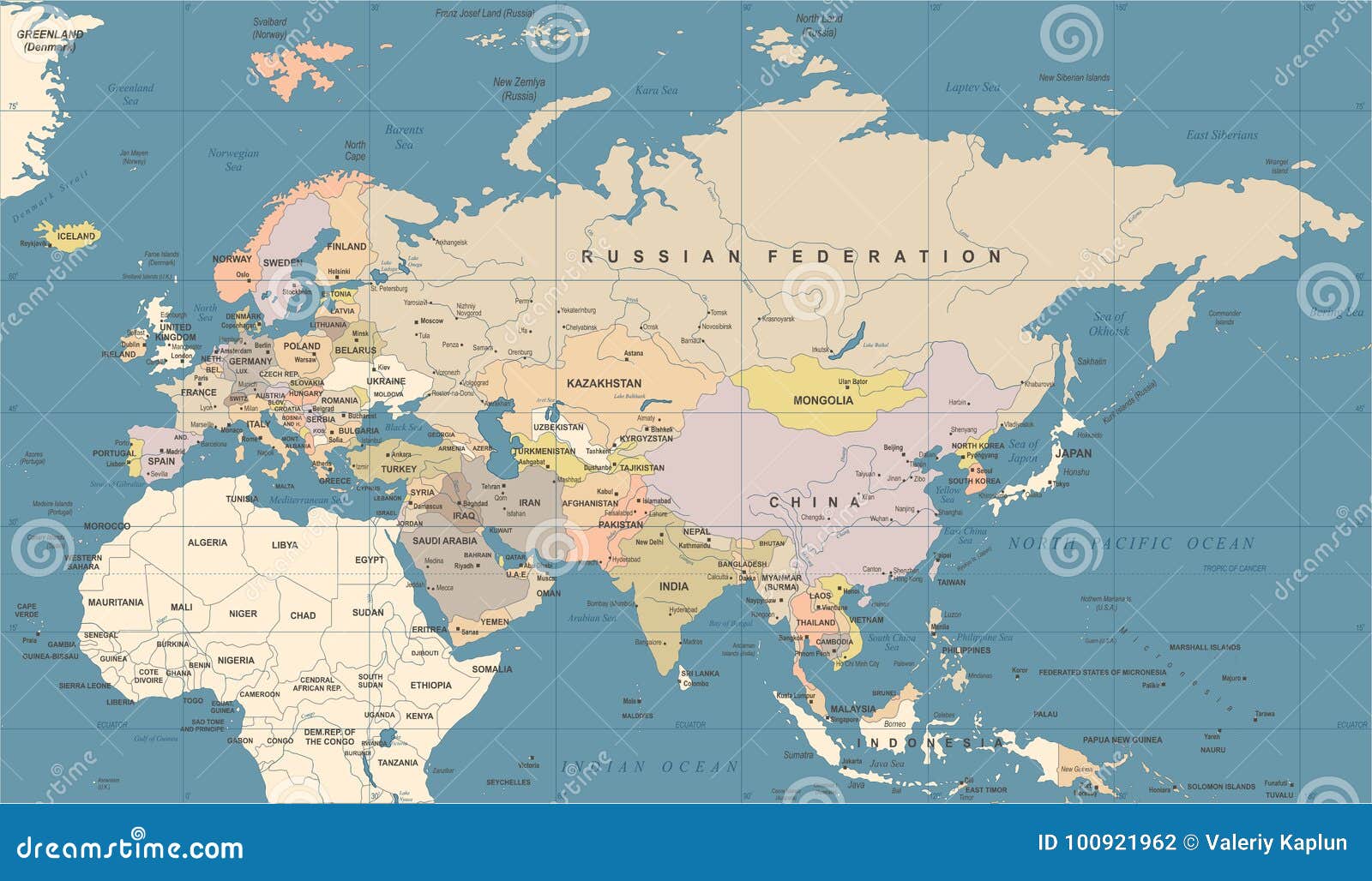 Eurasia Europa Russia China India Indonesia Thailand Map - Vector  Illustration Stock Illustration - Illustration Of Japan, Iceland: 100921962