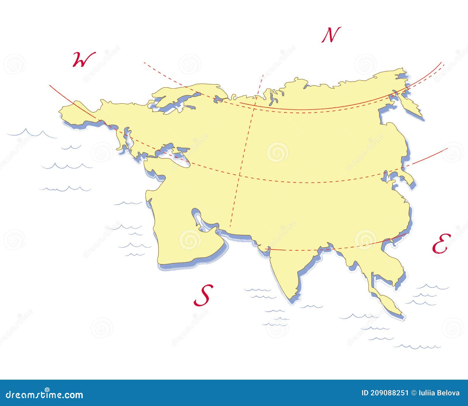 Eurasia Mapa Da Europa ásia Vista Do Lado Norte Ilustração Vetorial