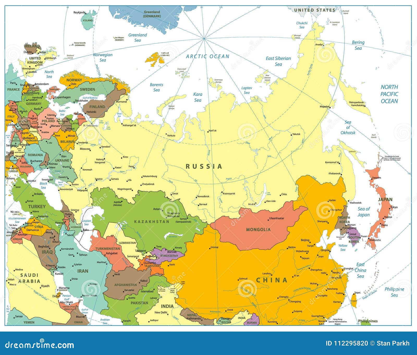 eurasia political map  on white
