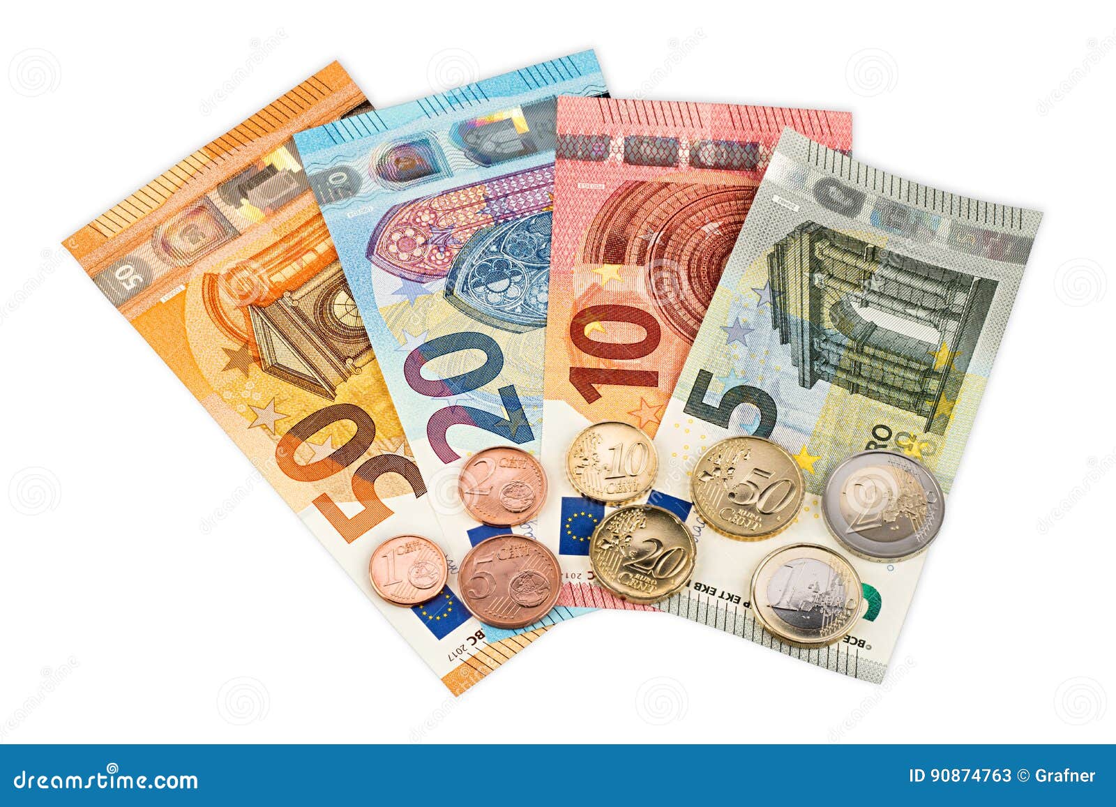 Euro bank notes and coins stock image. Image of bank 90874763