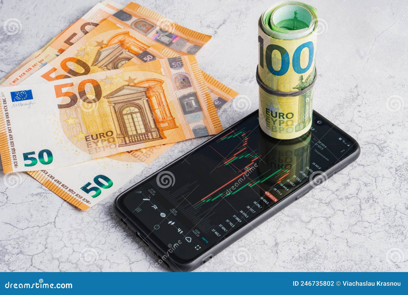 Euro Banknotes and Smartphone with Currency Exchange Rate Chart on Screen.  Investment in Crypto Stock Photo - Image of mobile, diagram: 246735802