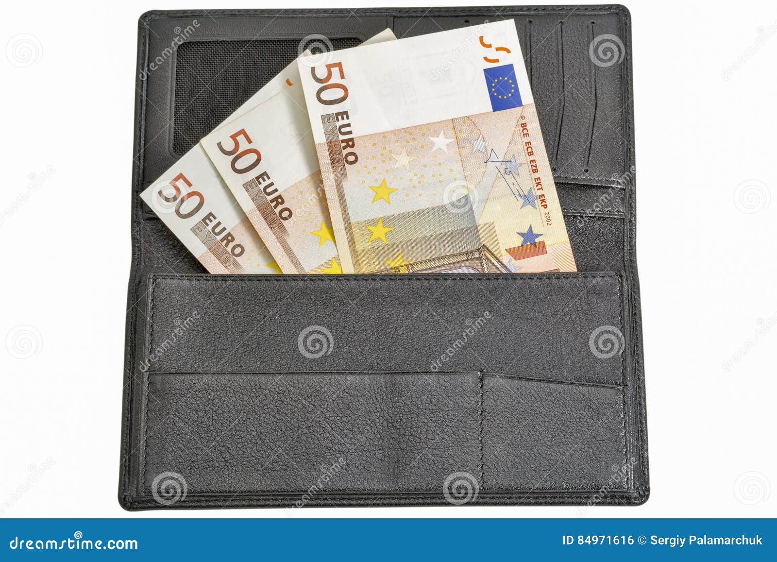 Euro Bills In Black Leather Wallet Isolated On White Stock Photo - Image of bill, loan: 84971616