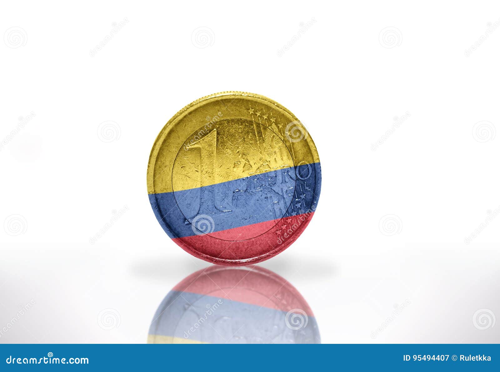 Euro Coin with Colombian Flag on the White Stock Image - Image of ...