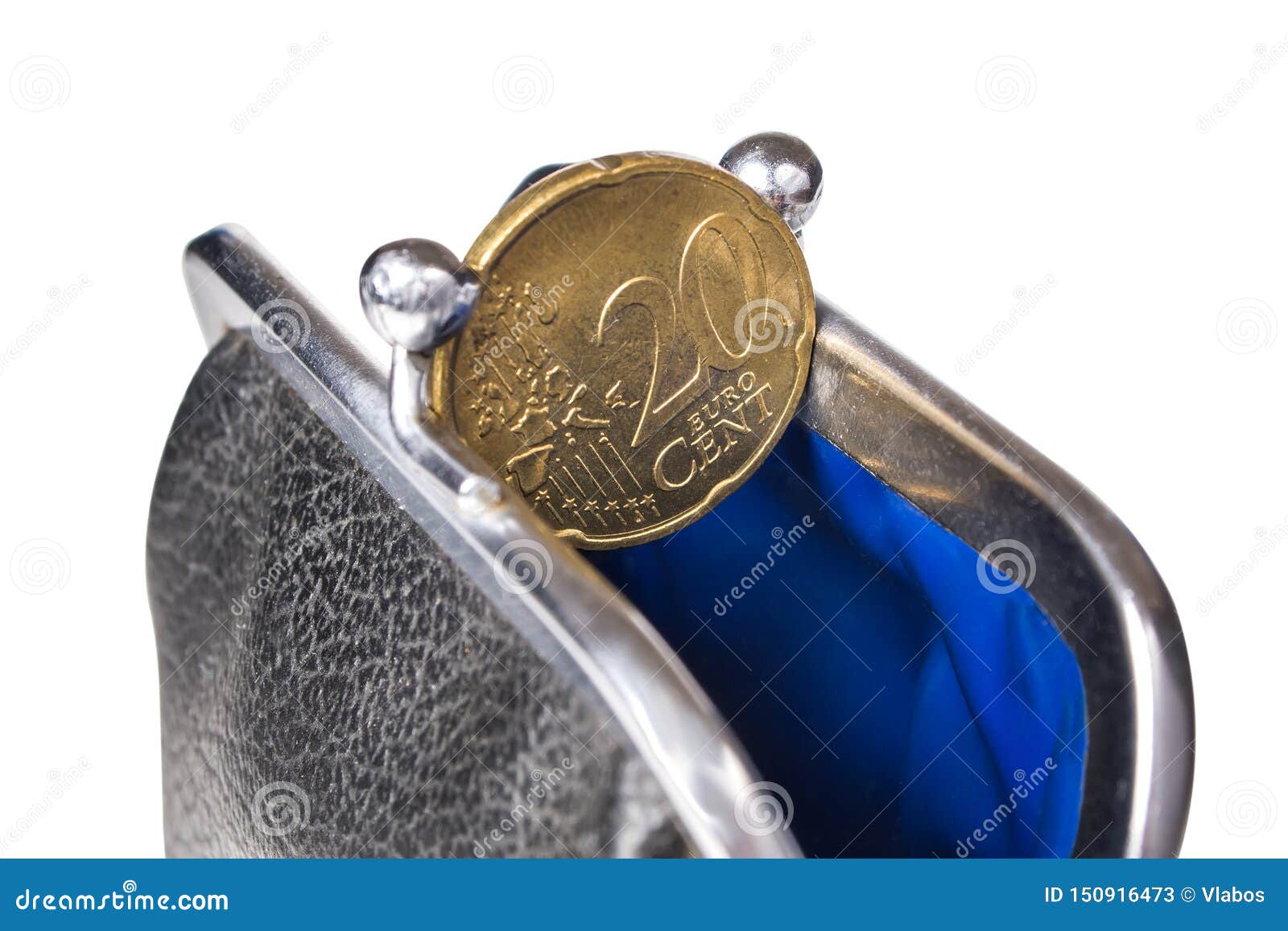 20 Euro Coin in Open Purse Isolated on a White Background Stock Image